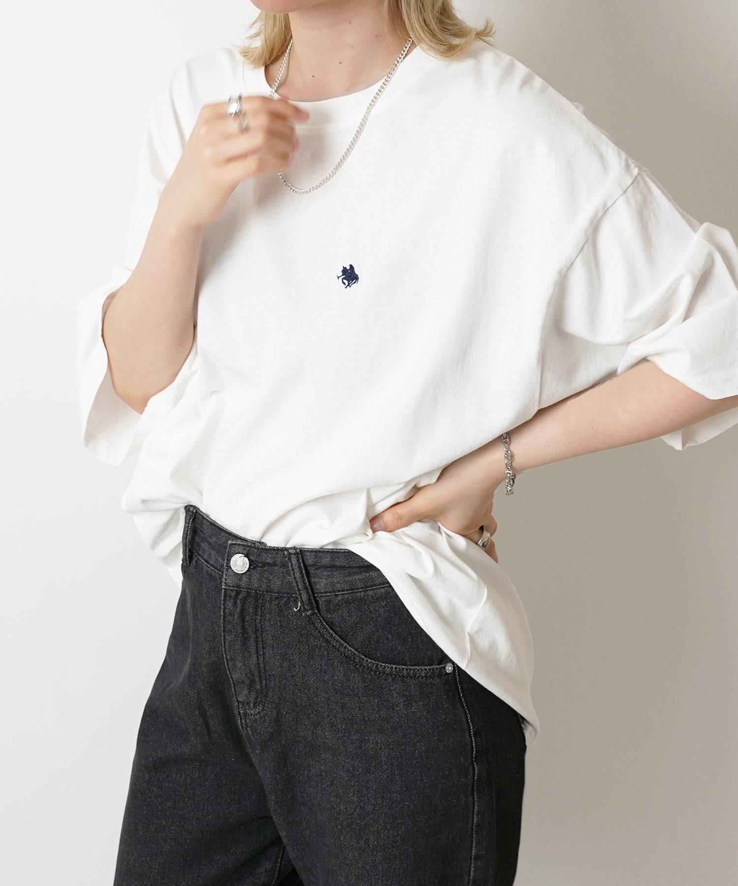 【POLO BCS】別注 ワンポイント刺繍 ピグメント加工 ビッグシルエット半袖Tシャツ