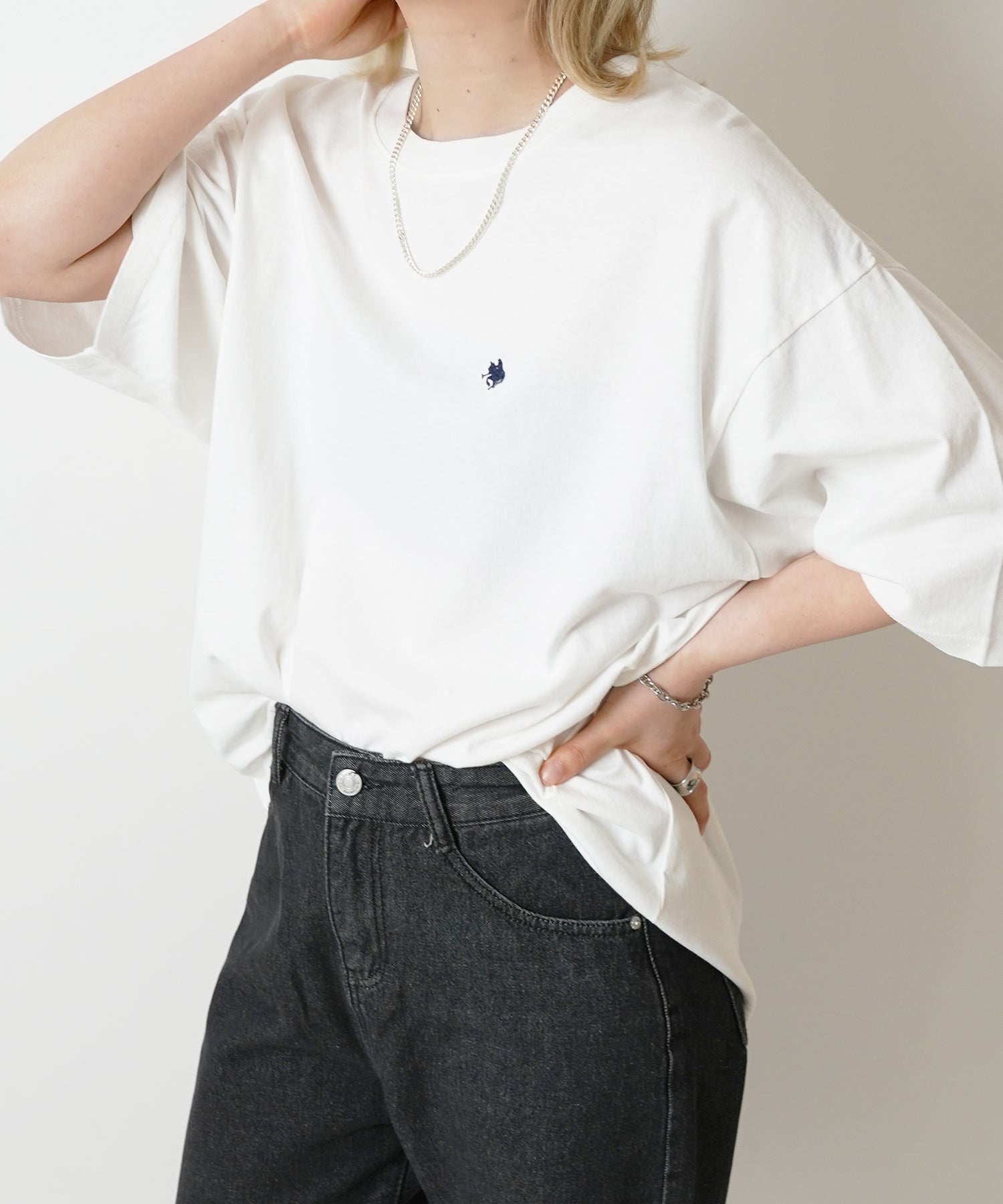 【POLO BCS】別注 ワンポイント刺繍 ピグメント加工 ビッグシルエット半袖Tシャツ