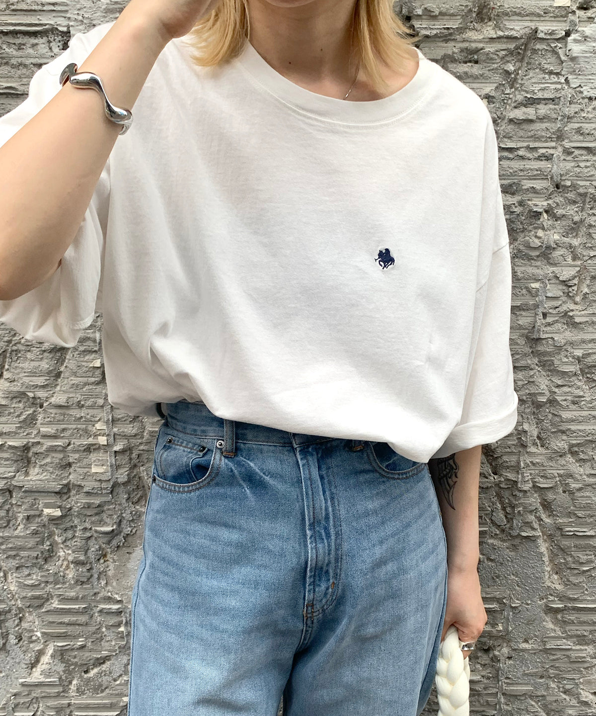 【POLO BCS】別注 ワンポイント刺繍 ピグメント加工 ビッグシルエット半袖Tシャツ
