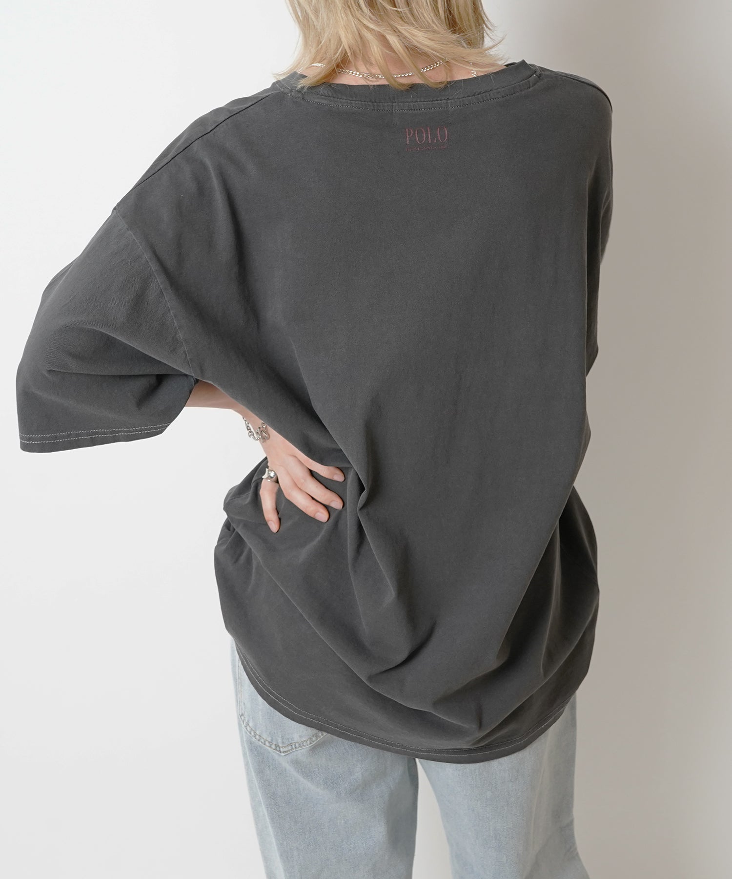 【POLO BCS】別注 ワンポイント刺繍 ピグメント加工 ビッグシルエット半袖Tシャツ
