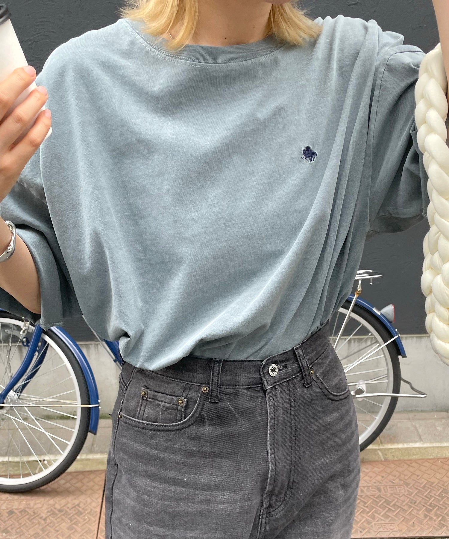【POLO BCS】別注 ワンポイント刺繍 ピグメント加工 ビッグシルエット半袖Tシャツ