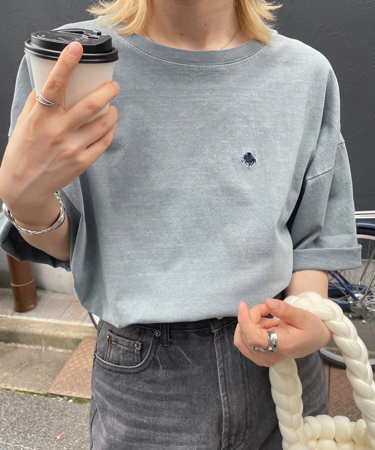 【POLO BCS】別注 ワンポイント刺繍 ピグメント加工 ビッグシルエット半袖Tシャツ