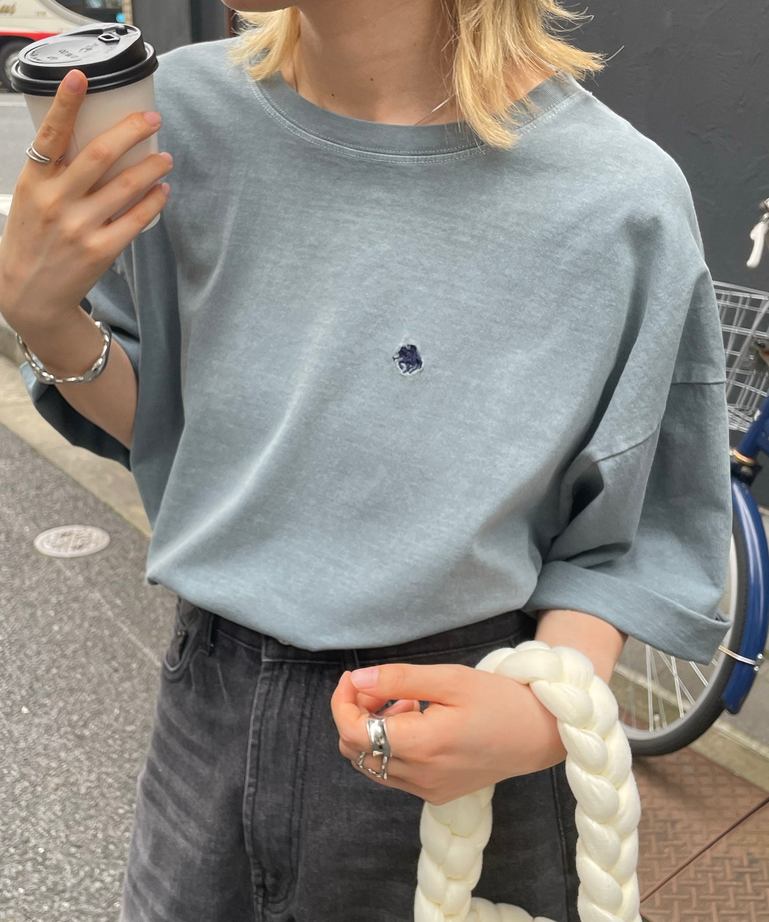 【POLO BCS】別注 ワンポイント刺繍 ピグメント加工 ビッグシルエット半袖Tシャツ