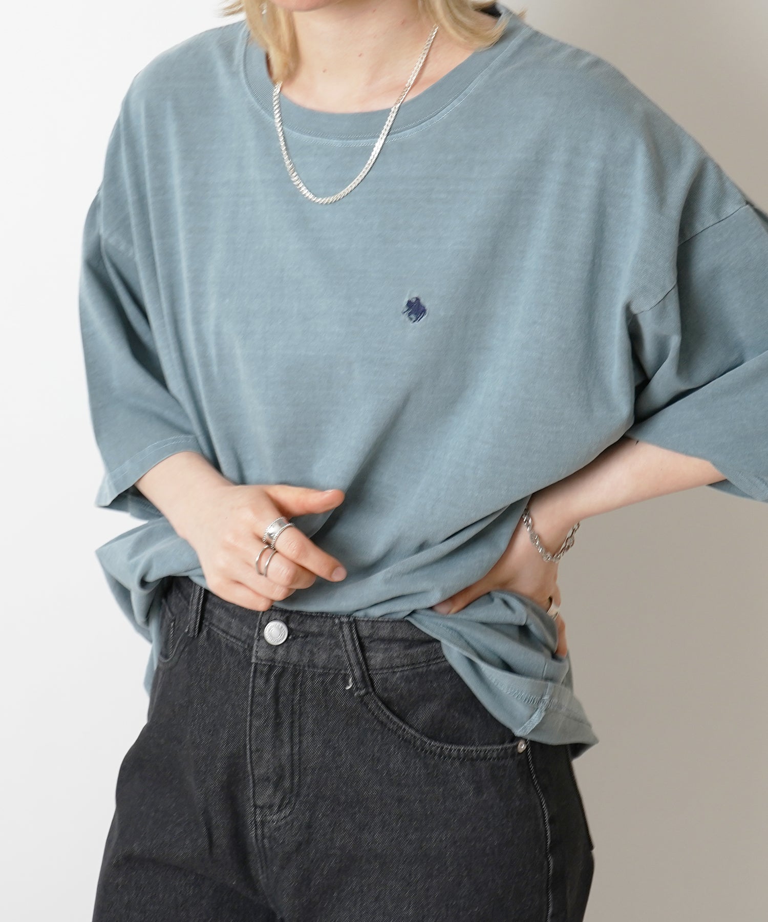 【POLO BCS】別注 ワンポイント刺繍 ピグメント加工 ビッグシルエット半袖Tシャツ