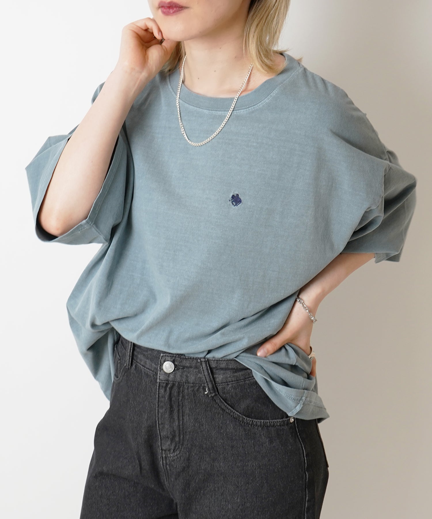 【POLO BCS】別注 ワンポイント刺繍 ピグメント加工 ビッグシルエット半袖Tシャツ