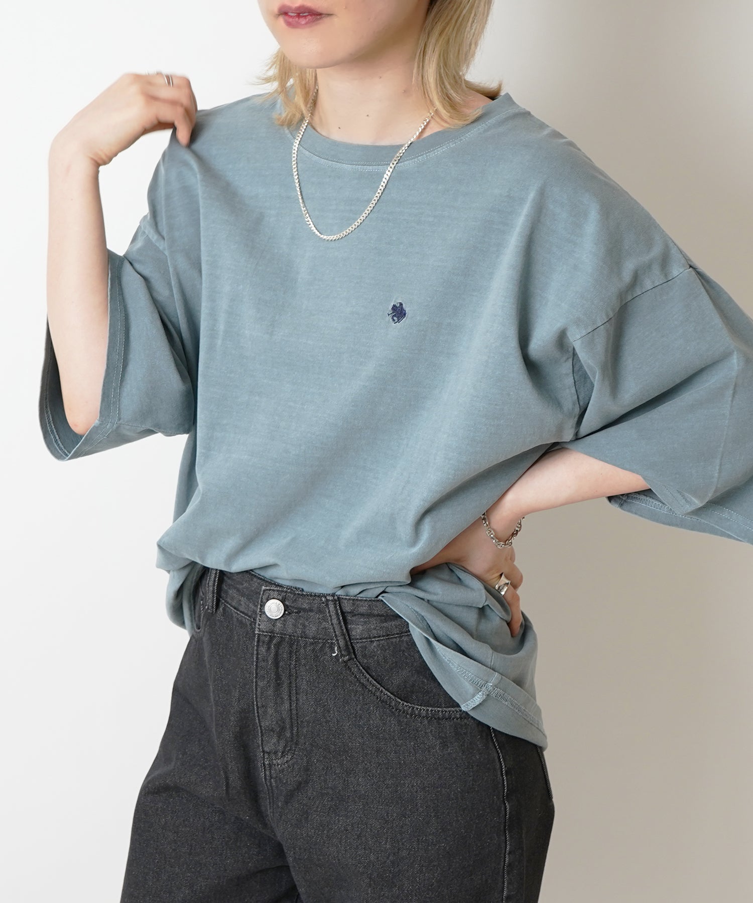 【POLO BCS】別注 ワンポイント刺繍 ピグメント加工 ビッグシルエット半袖Tシャツ