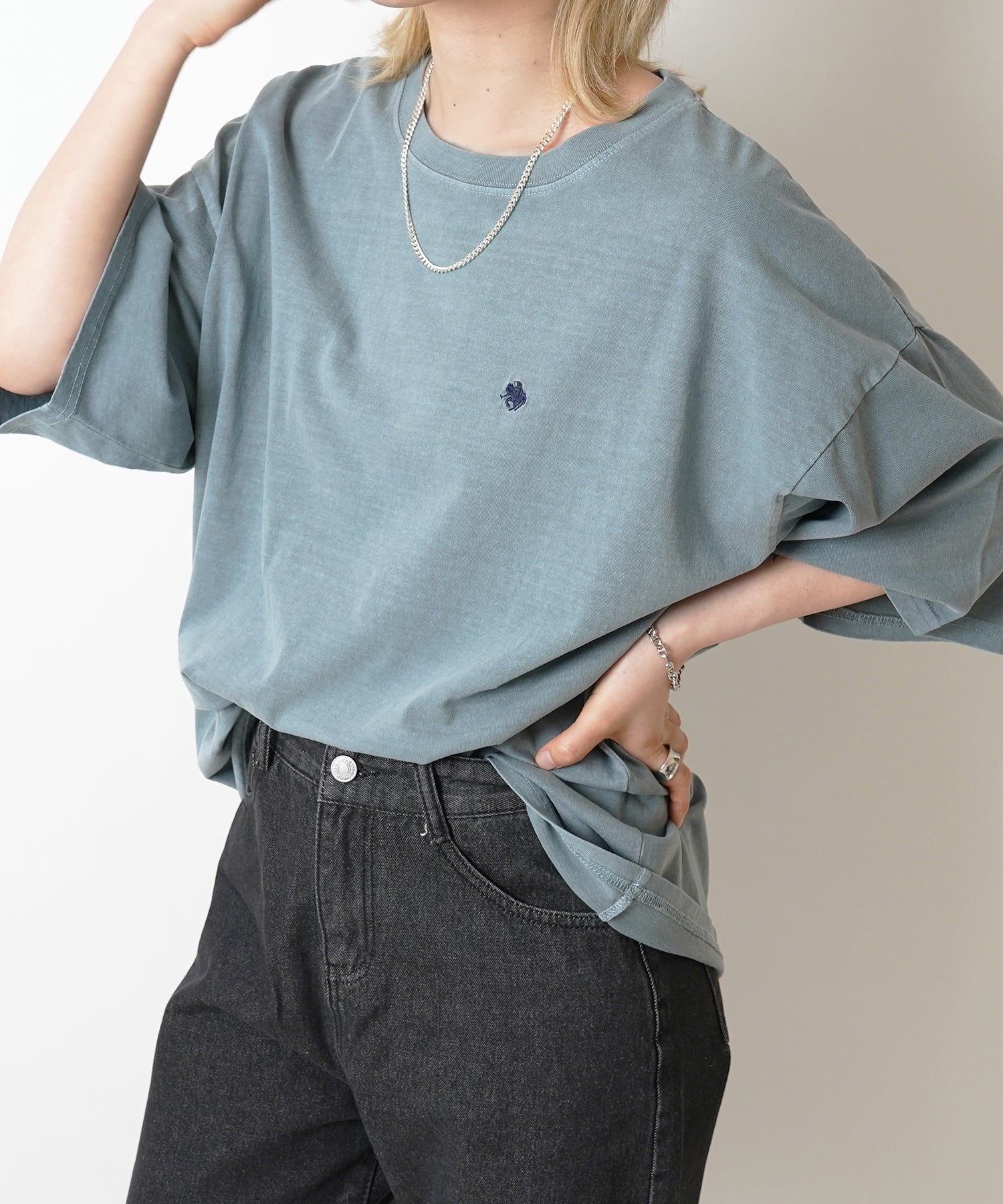 【POLO BCS】別注 ワンポイント刺繍 ピグメント加工 ビッグシルエット半袖Tシャツ