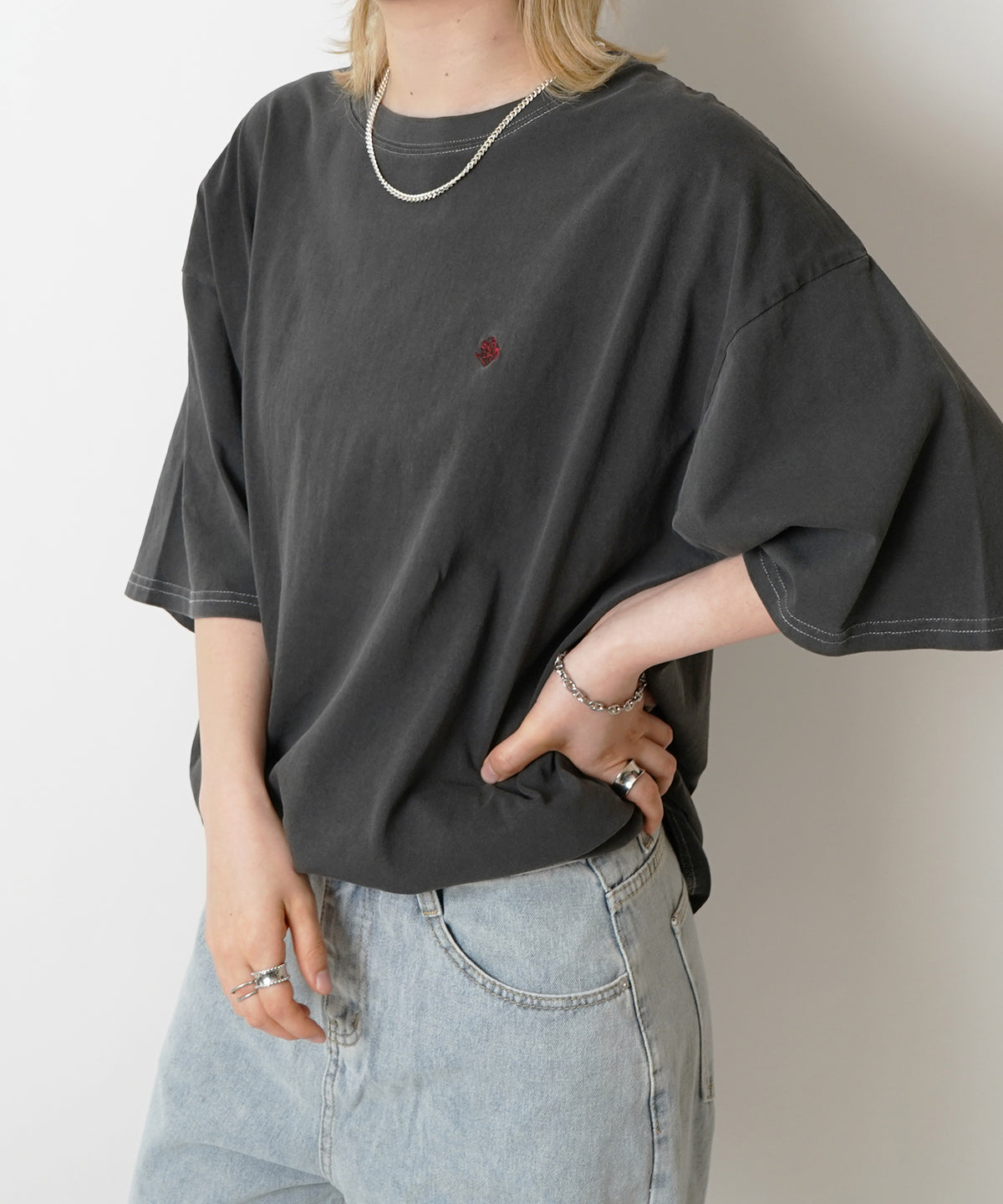 【POLO BCS】別注 ワンポイント刺繍 ピグメント加工 ビッグシルエット半袖Tシャツ