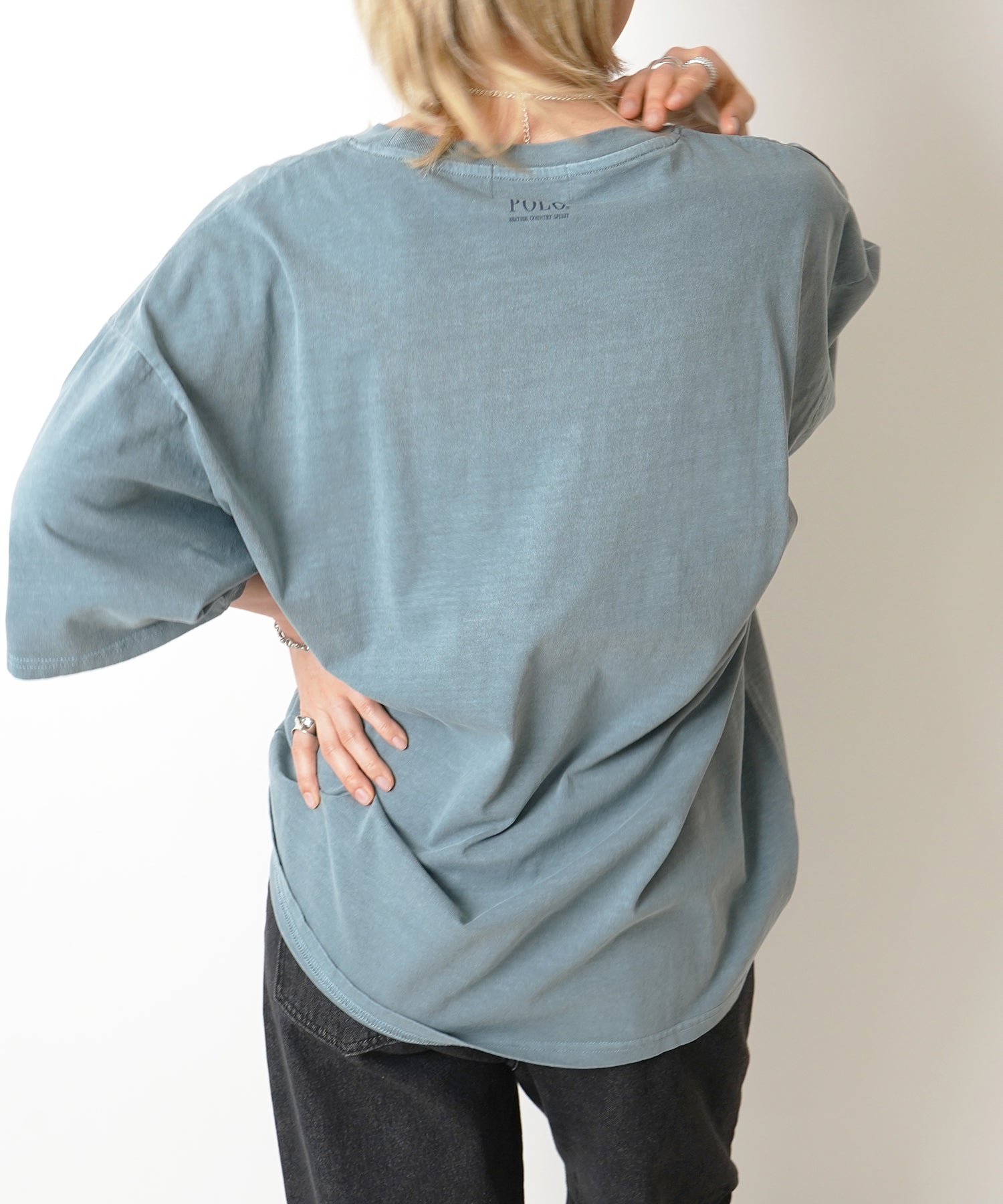 【POLO BCS】別注 ワンポイント刺繍 ピグメント加工 ビッグシルエット半袖Tシャツ