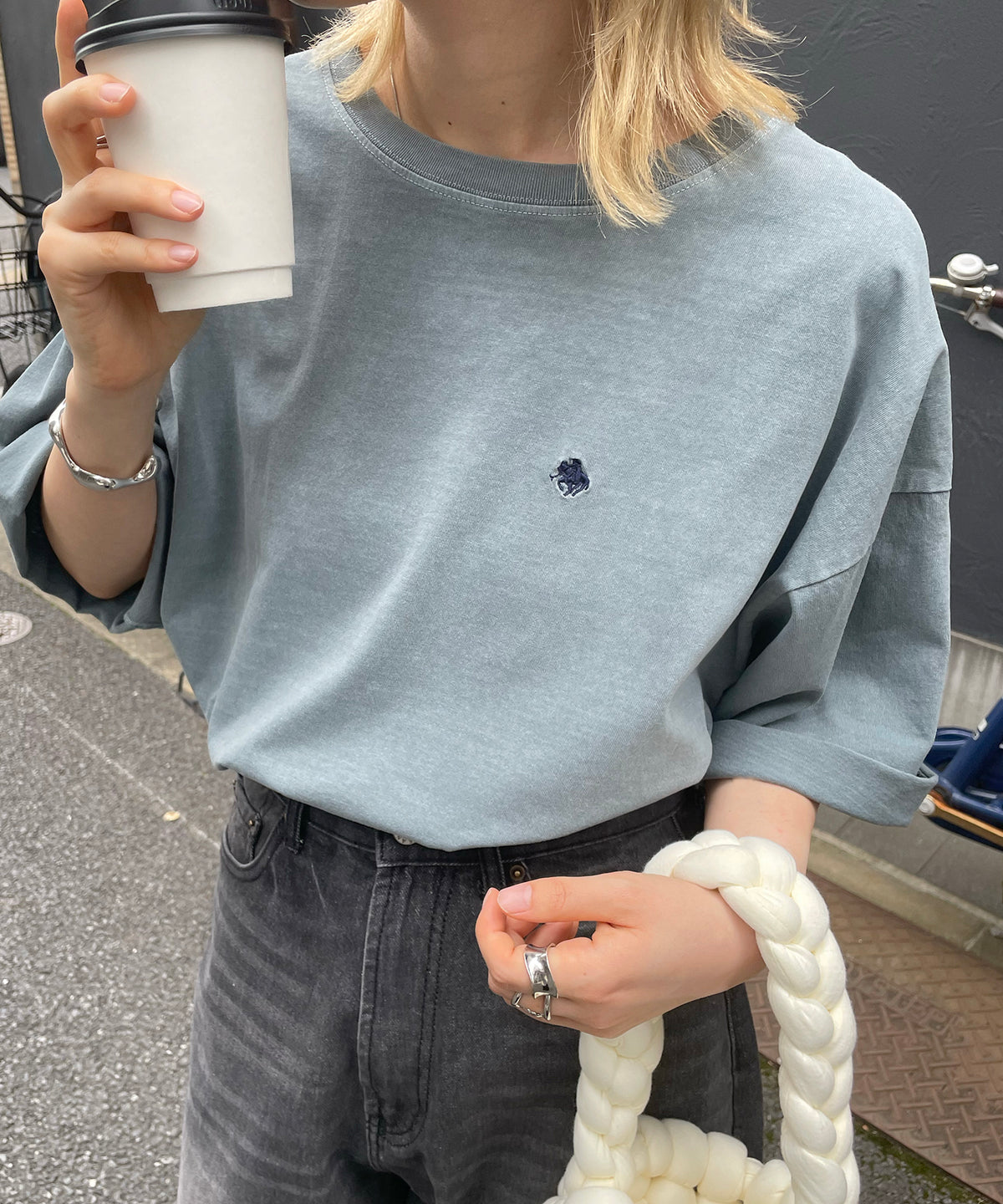 【POLO BCS】別注 ワンポイント刺繍 ピグメント加工 ビッグシルエット半袖Tシャツ