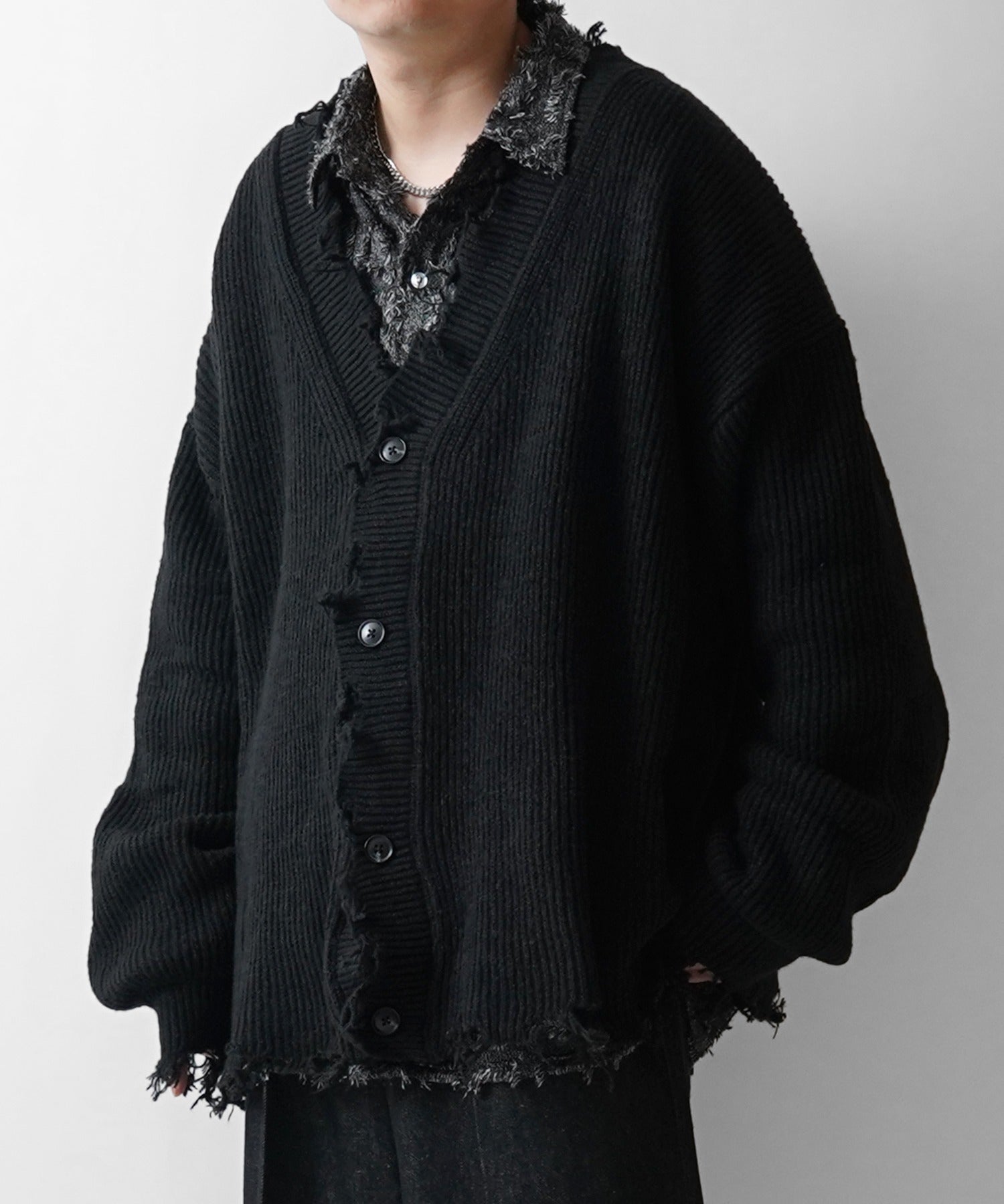 ビッグシルエット ダメージニットカーディガン