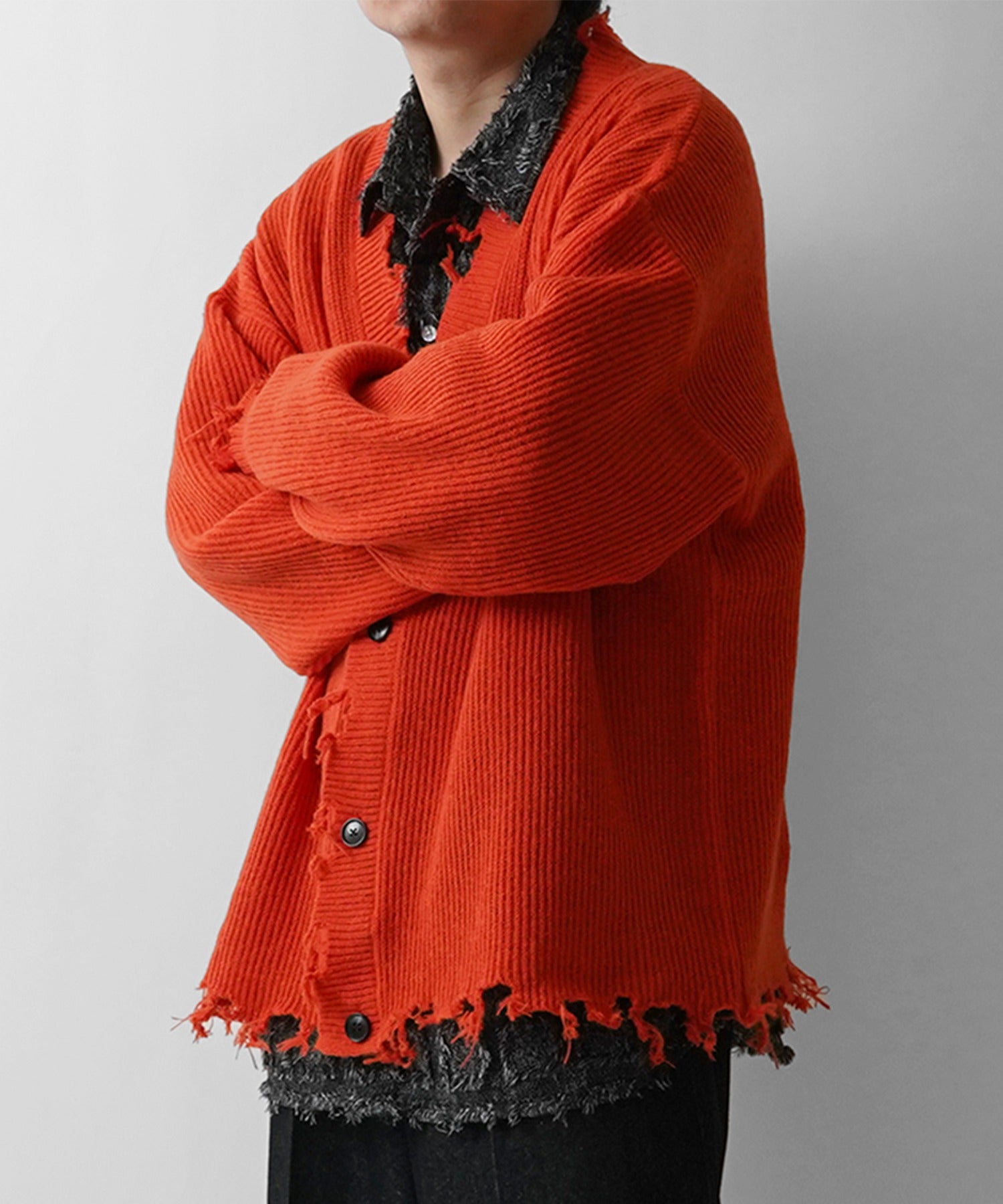 ビッグシルエット ダメージニットカーディガン