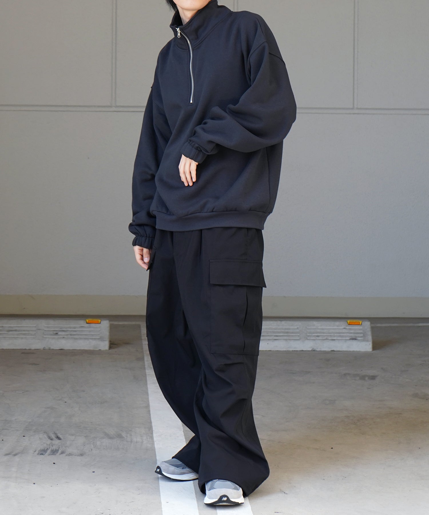 裾リブ ボリュームシルエット ビッグシルエット 裏起毛ハーフジッププルオーバースウェット