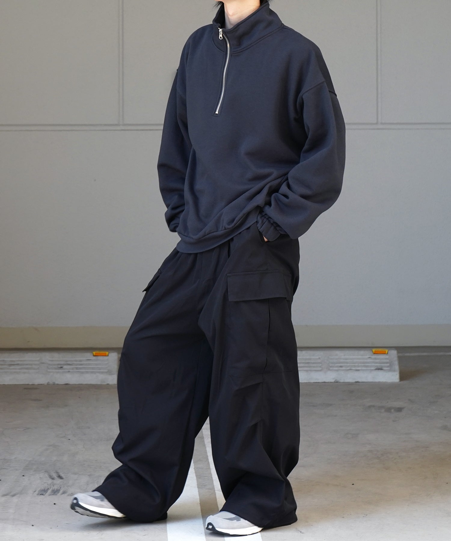 裾リブ ボリュームシルエット ビッグシルエット 裏起毛ハーフジッププルオーバースウェット