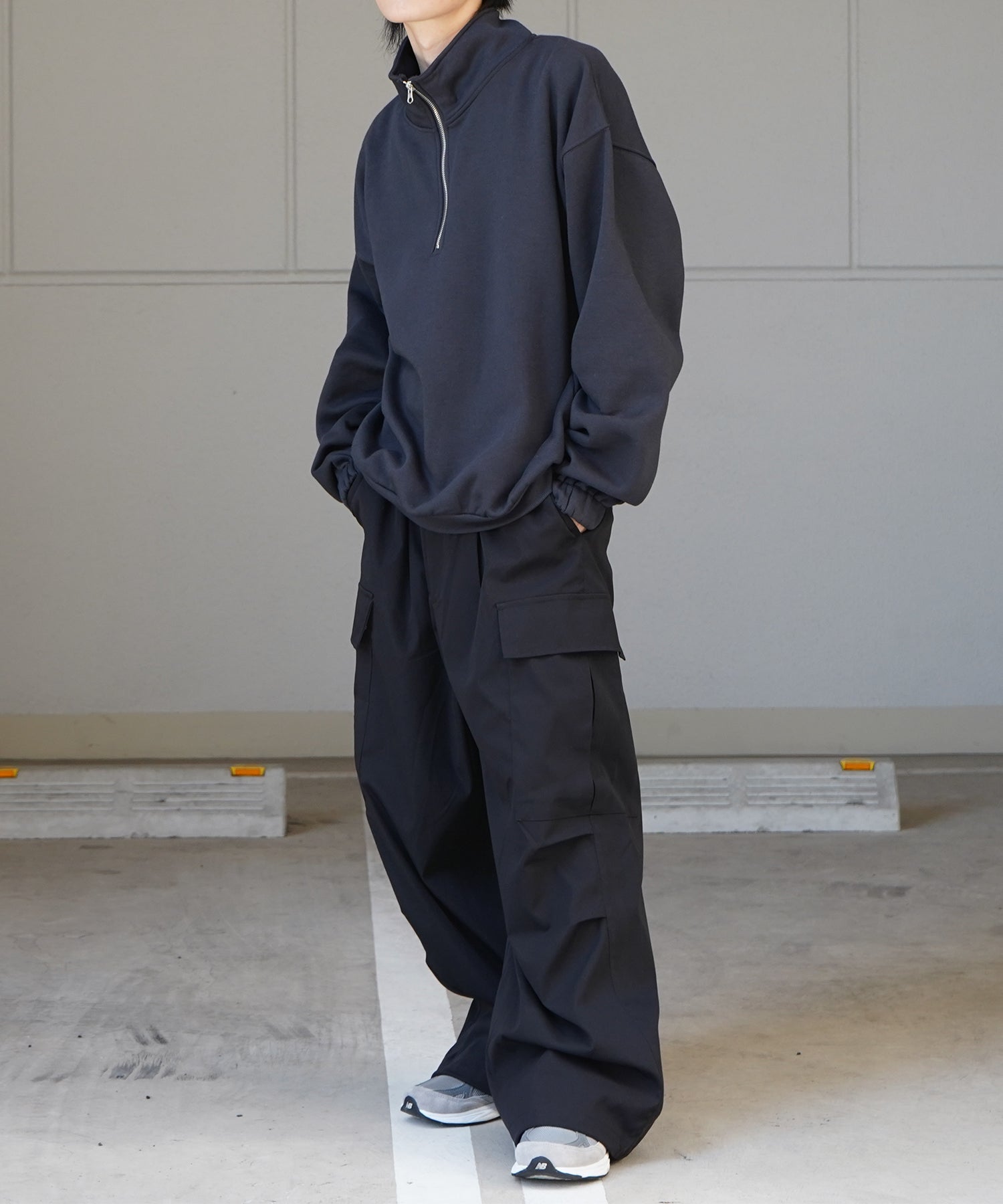 裾リブ ボリュームシルエット ビッグシルエット 裏起毛ハーフジッププルオーバースウェット