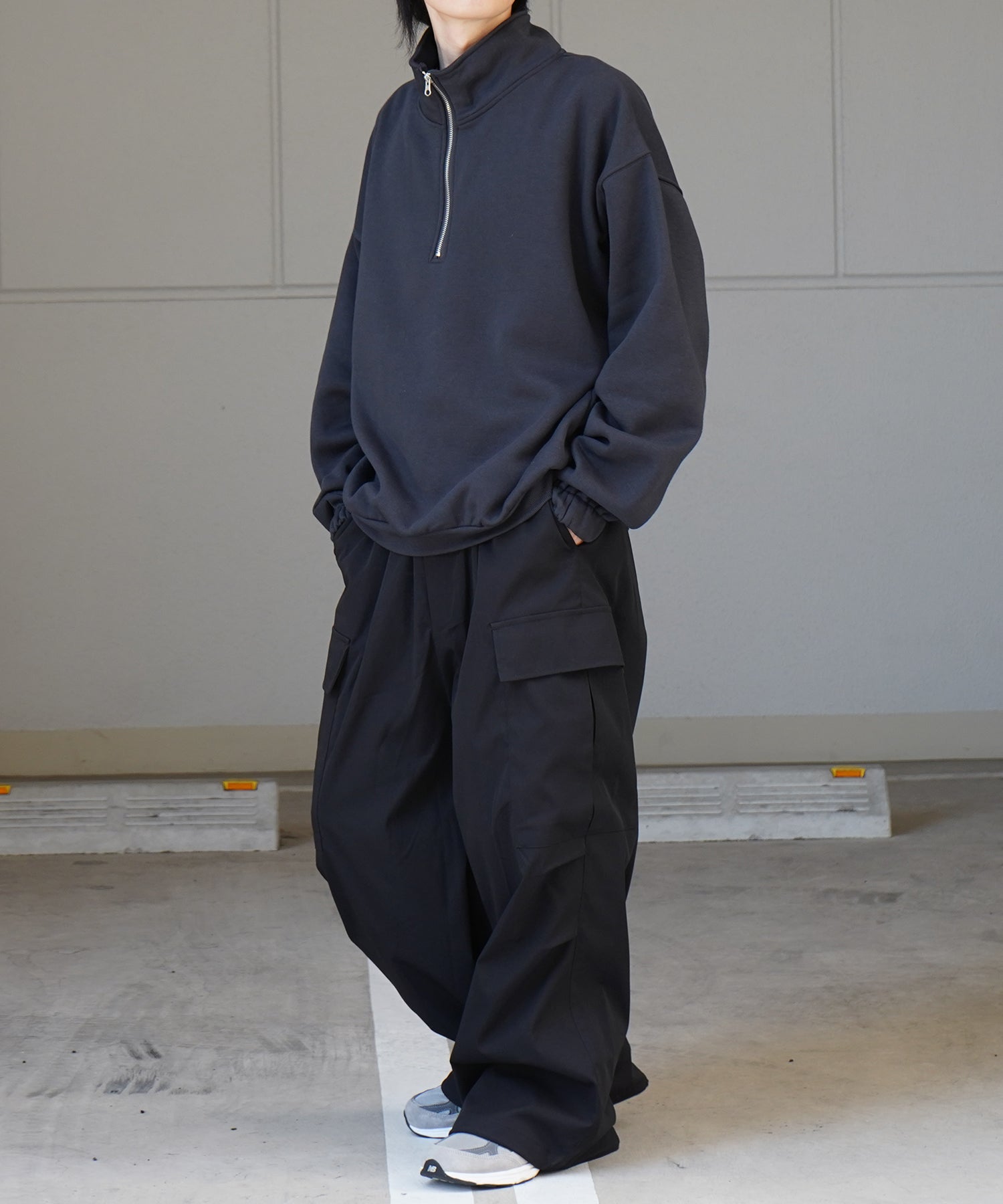 裾リブ ボリュームシルエット ビッグシルエット 裏起毛ハーフジッププルオーバースウェット