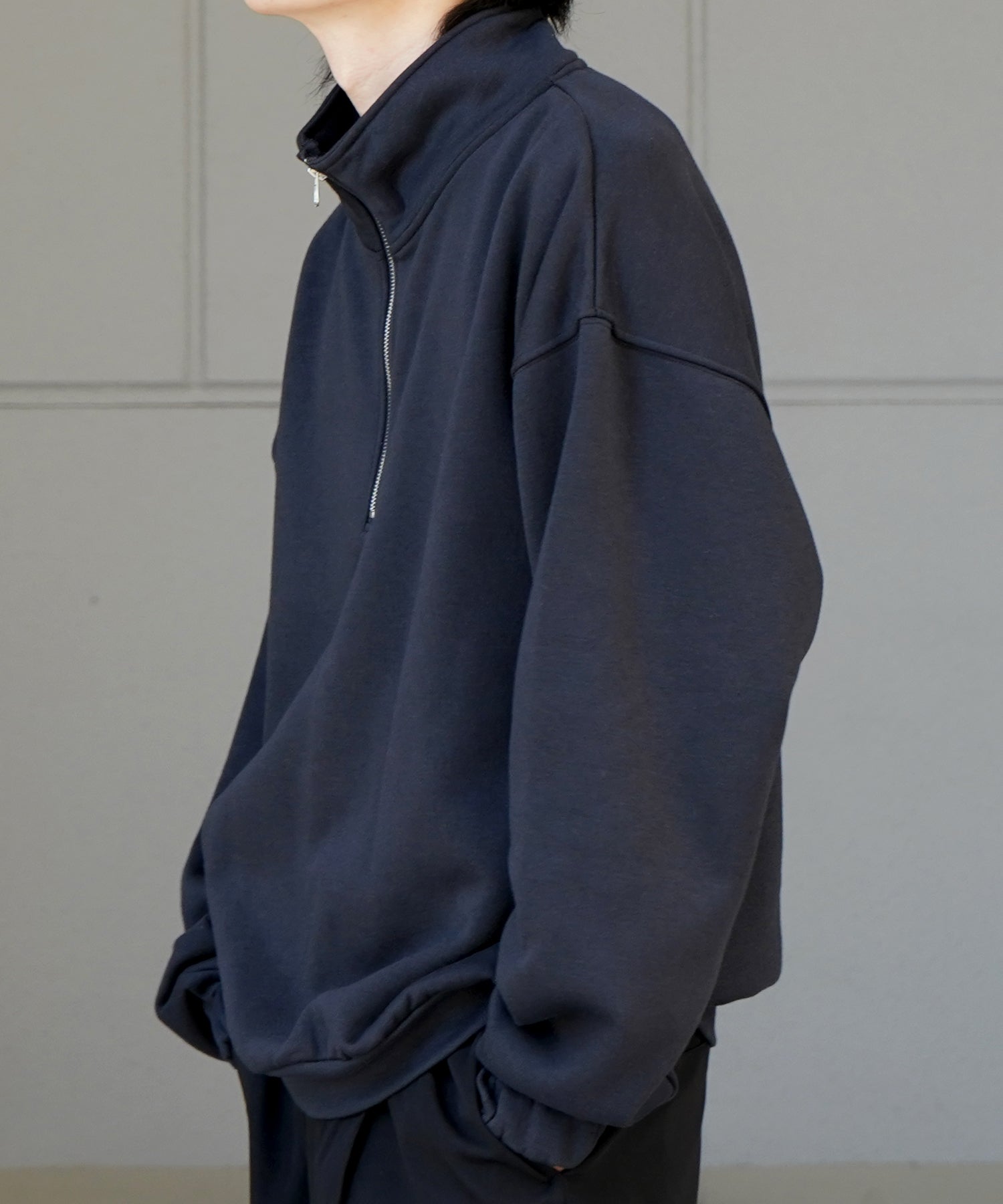 裾リブ ボリュームシルエット ビッグシルエット 裏起毛ハーフジッププルオーバースウェット