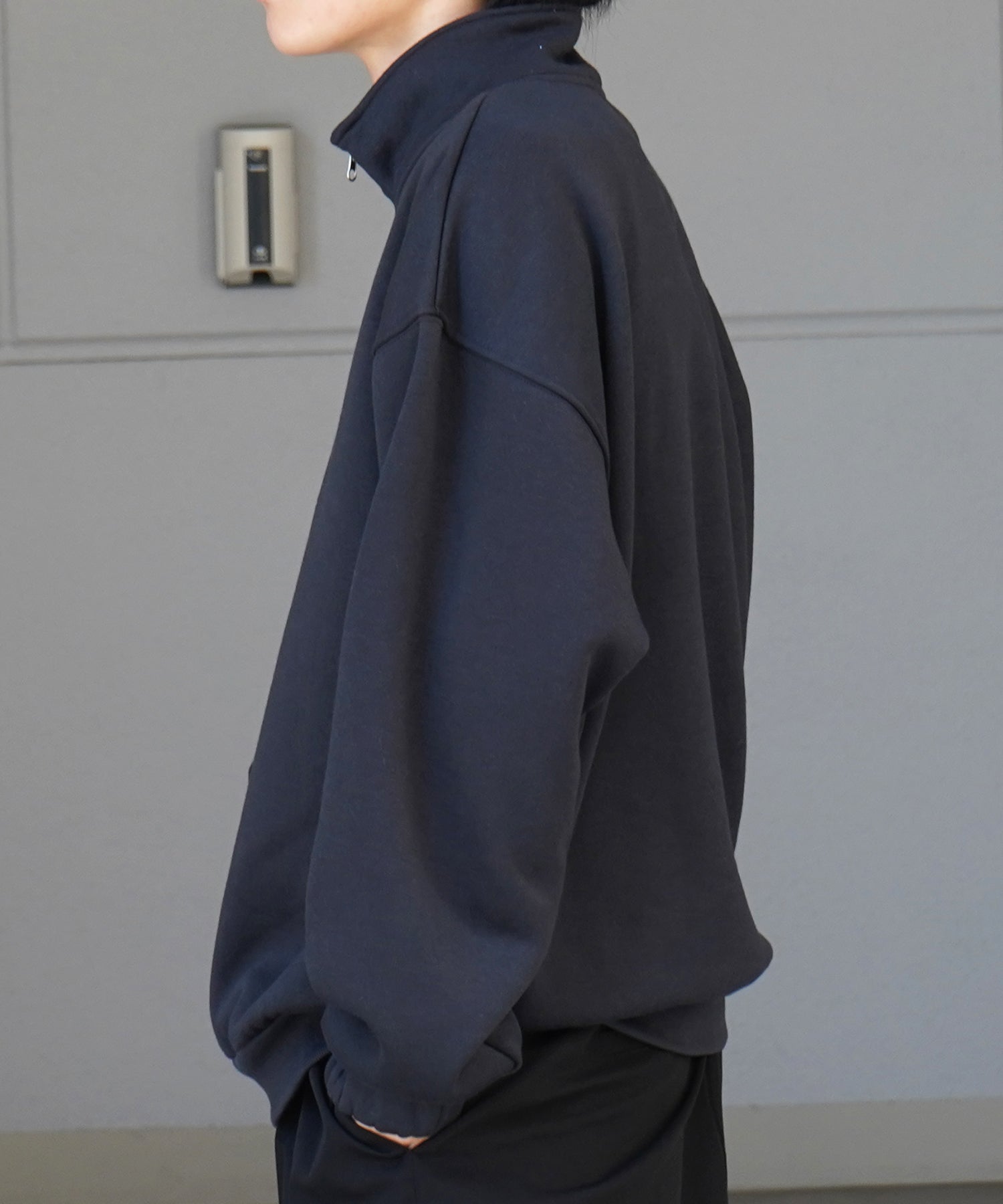 裾リブ ボリュームシルエット ビッグシルエット 裏起毛ハーフジッププルオーバースウェット