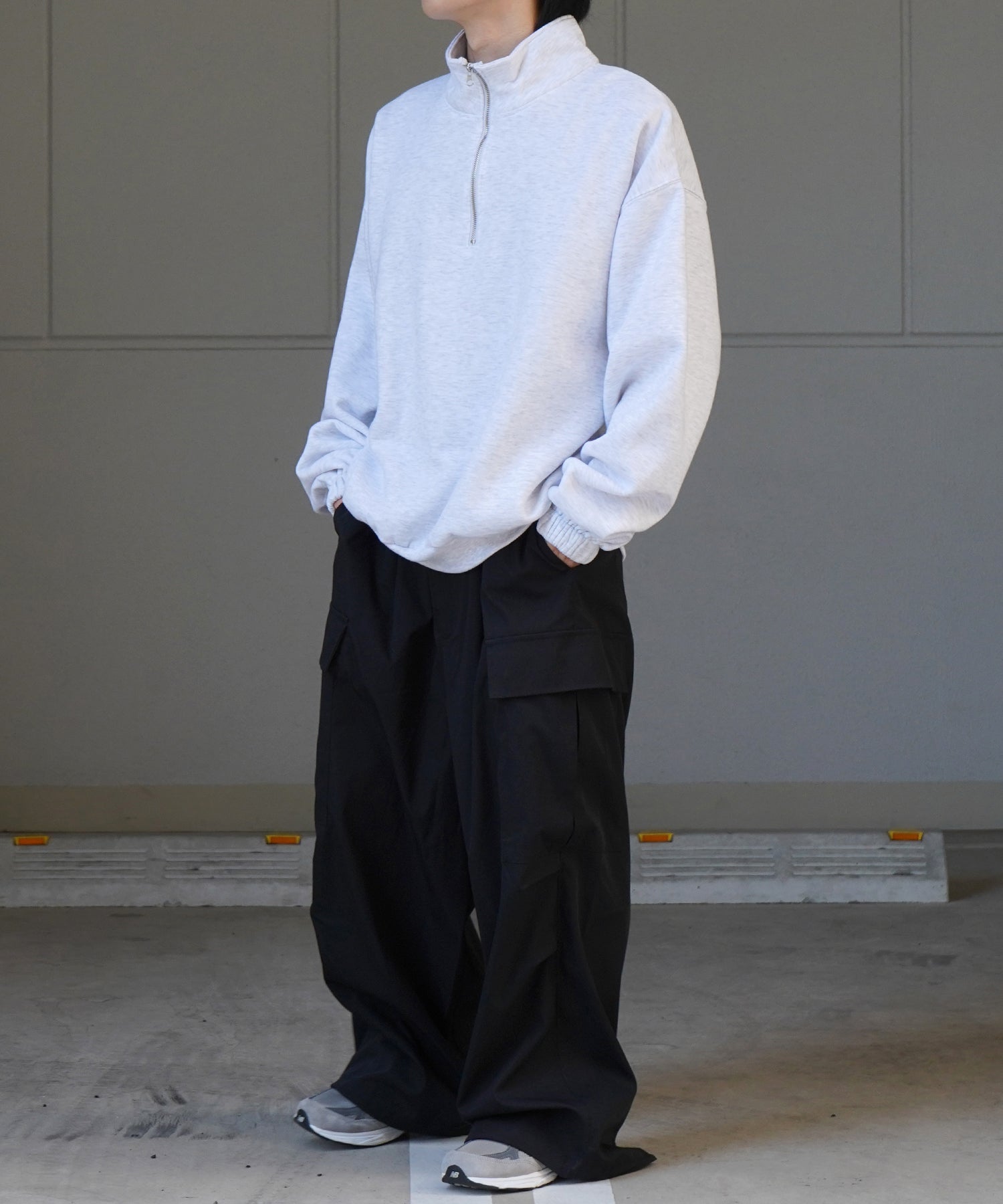 裾リブ ボリュームシルエット ビッグシルエット 裏起毛ハーフジッププルオーバースウェット
