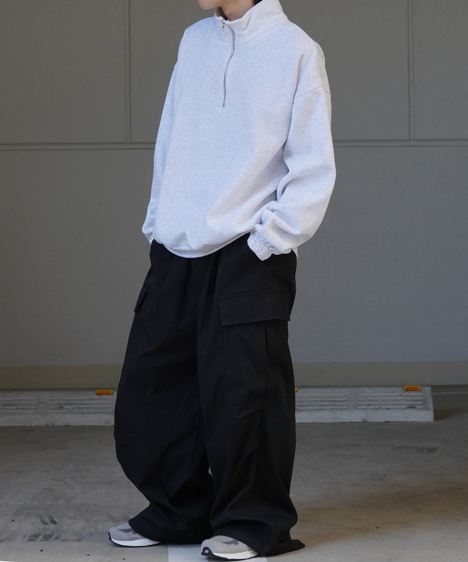 裾リブ ボリュームシルエット ビッグシルエット 裏起毛ハーフジッププルオーバースウェット