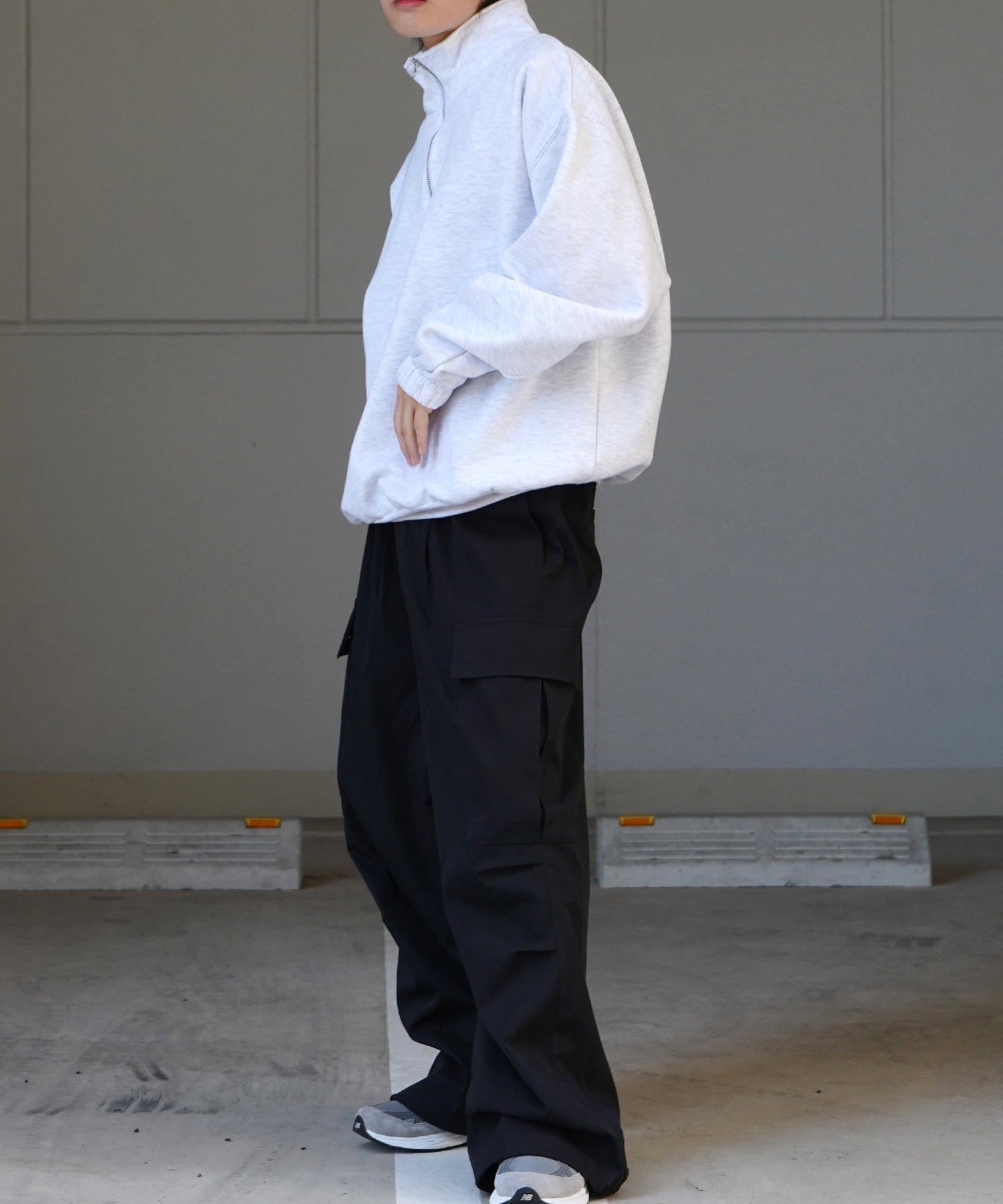 裾リブ ボリュームシルエット ビッグシルエット 裏起毛ハーフジッププルオーバースウェット