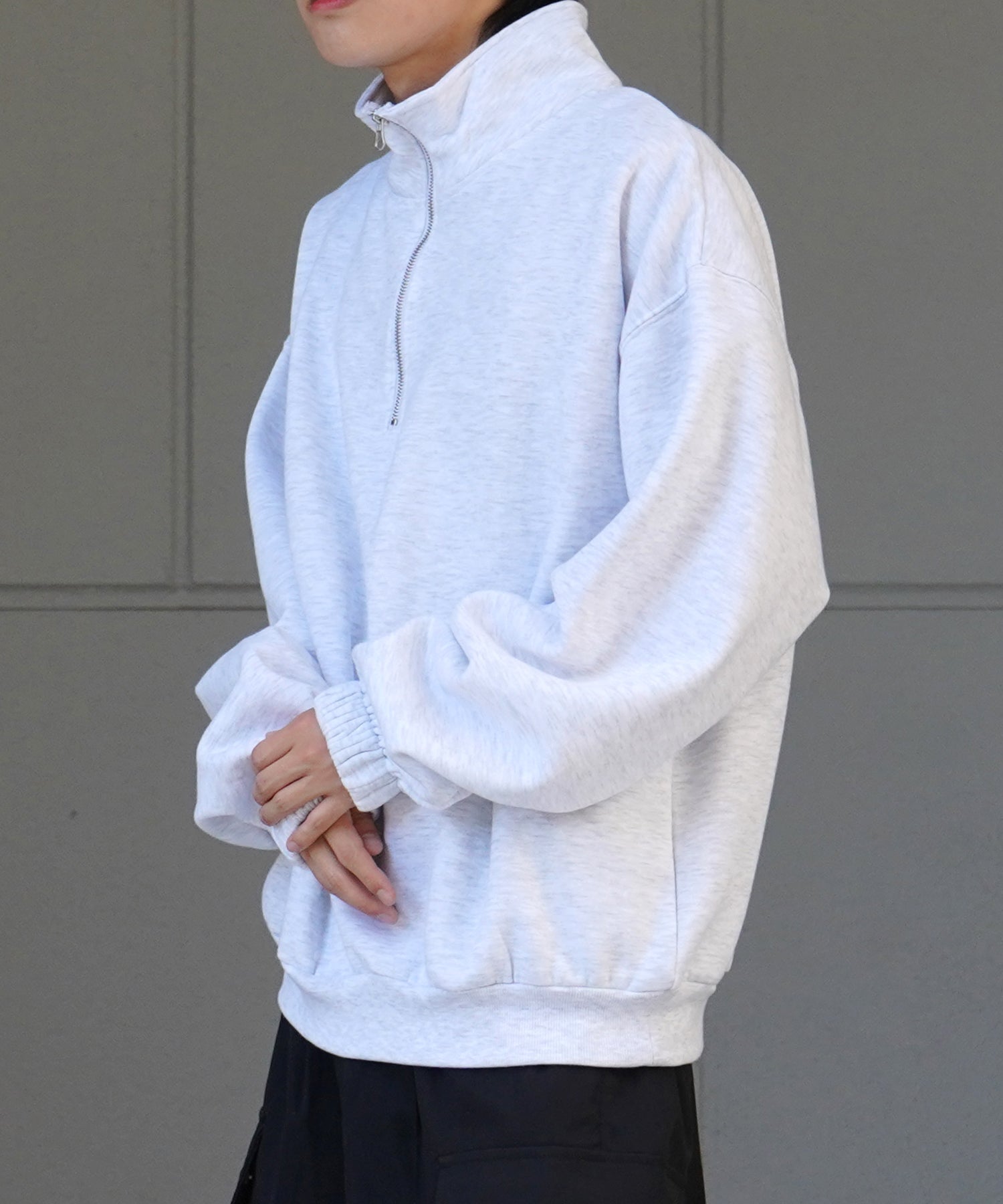 裾リブ ボリュームシルエット ビッグシルエット 裏起毛ハーフジッププルオーバースウェット