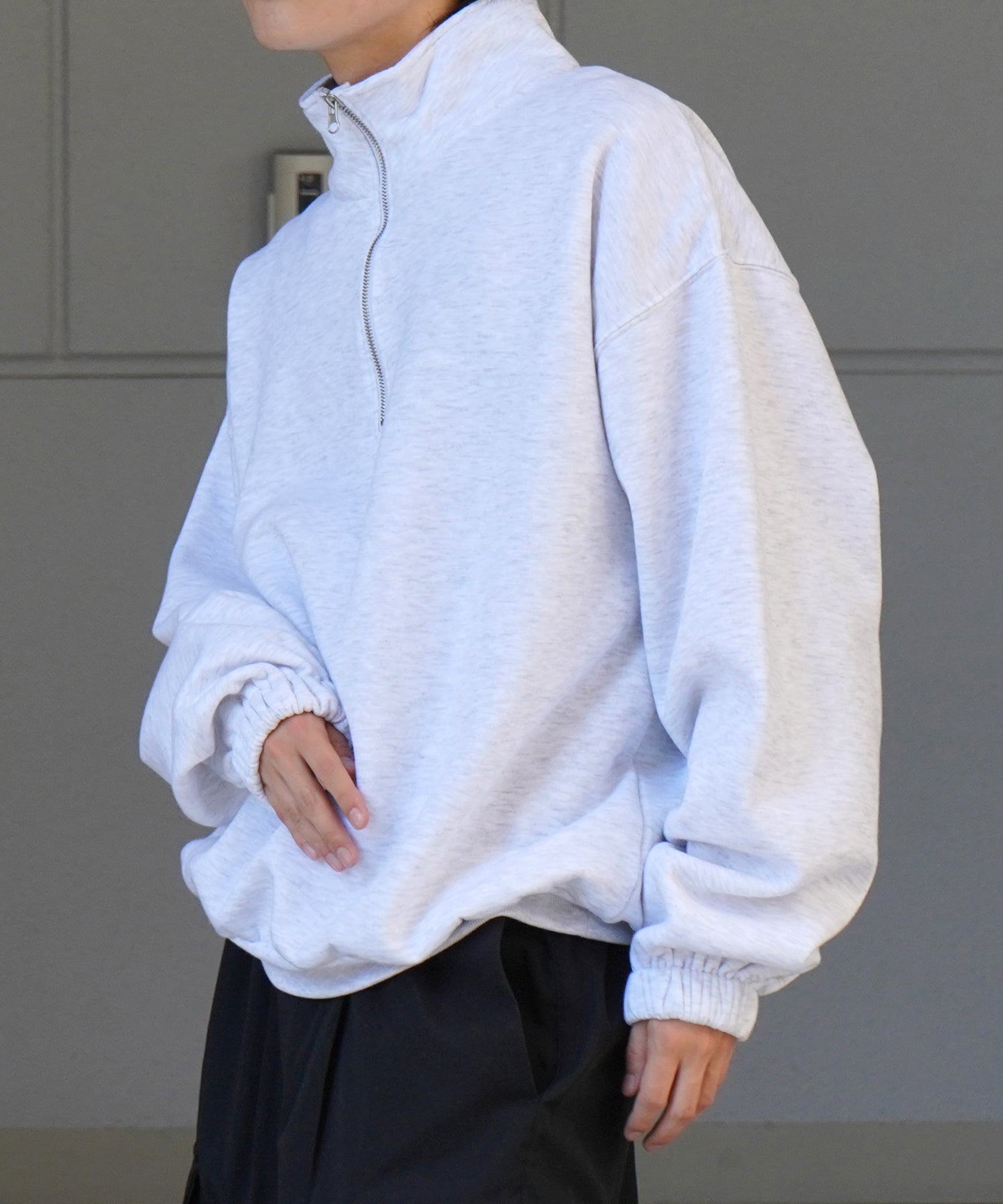 裾リブ ボリュームシルエット ビッグシルエット 裏起毛ハーフジッププルオーバースウェット