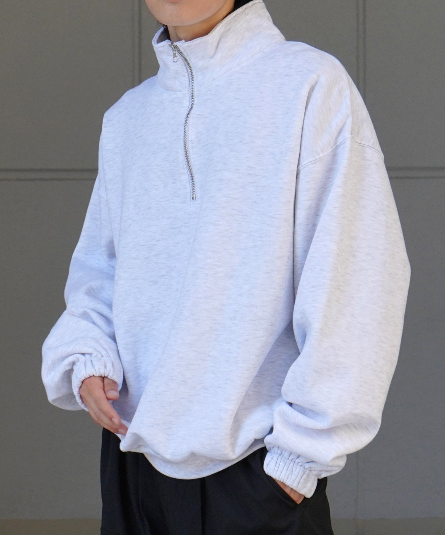 裾リブ ボリュームシルエット ビッグシルエット 裏起毛ハーフジッププルオーバースウェット