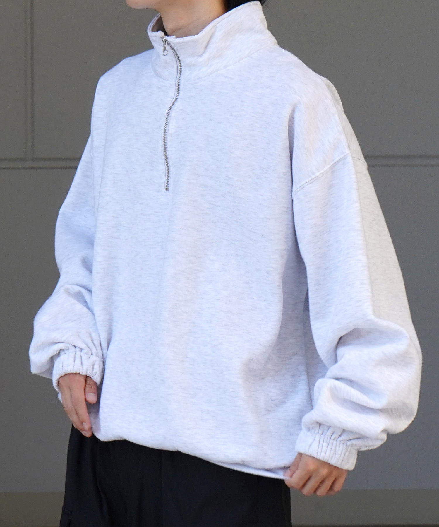 裾リブ ボリュームシルエット ビッグシルエット 裏起毛ハーフジッププルオーバースウェット