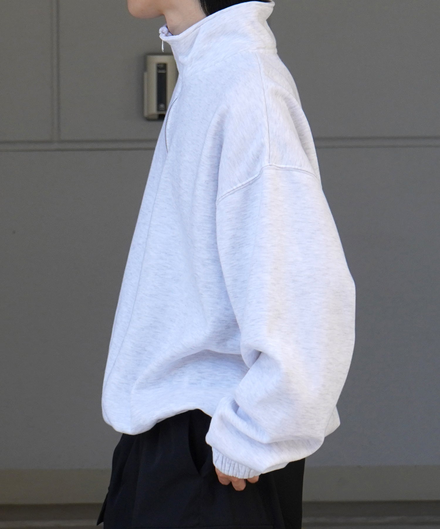 裾リブ ボリュームシルエット ビッグシルエット 裏起毛ハーフジッププルオーバースウェット