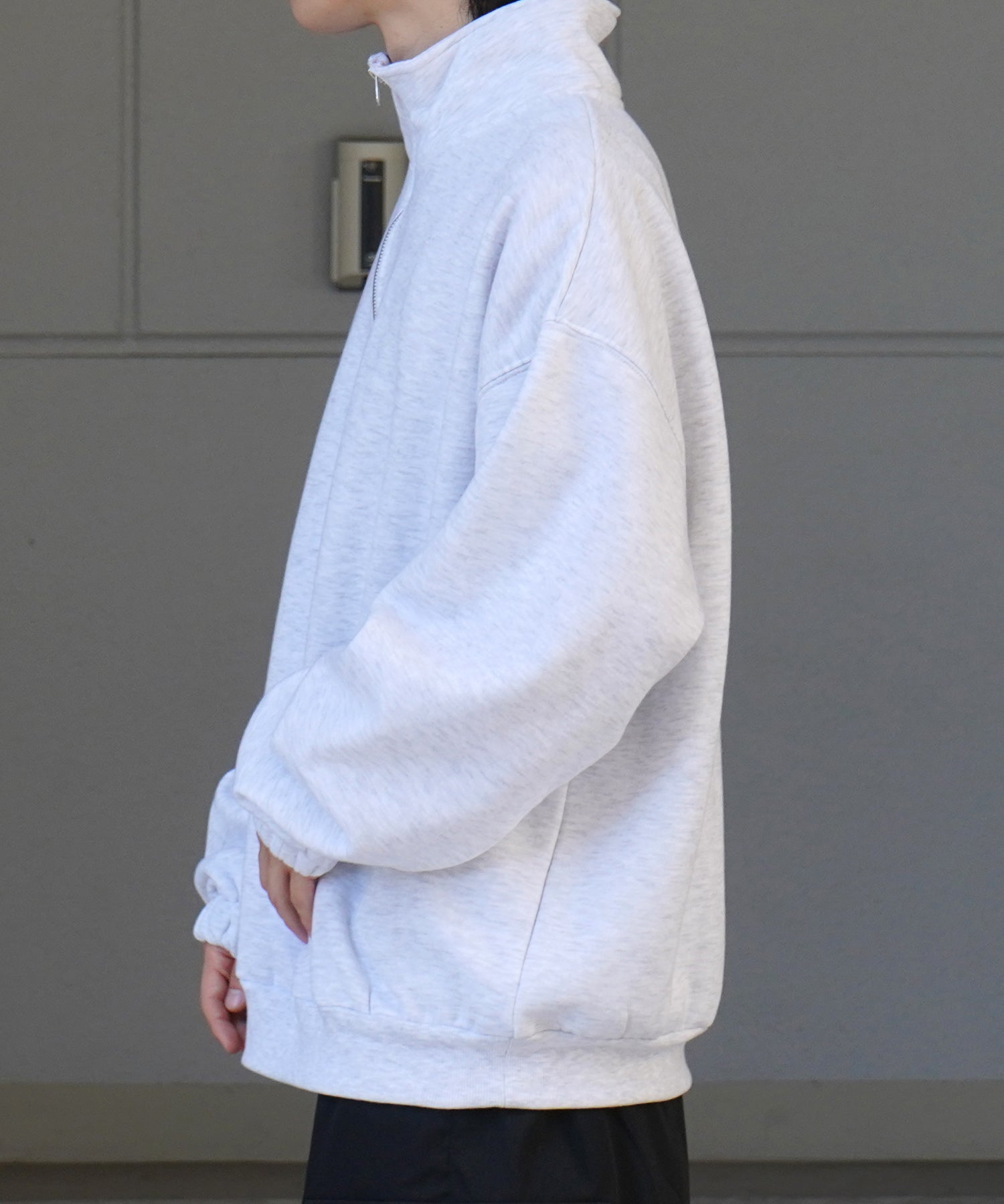 裾リブ ボリュームシルエット ビッグシルエット 裏起毛ハーフジッププルオーバースウェット