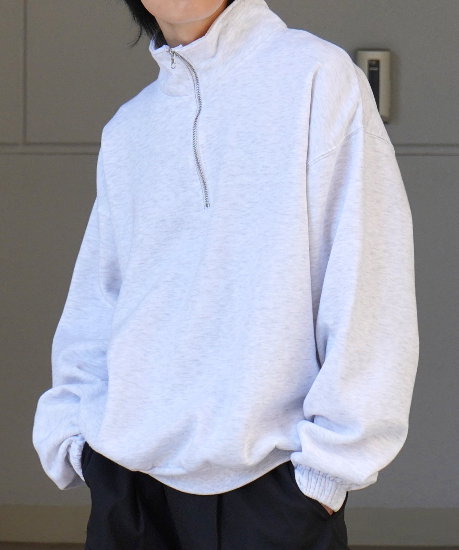 裾リブ ボリュームシルエット ビッグシルエット 裏起毛ハーフジッププルオーバースウェット