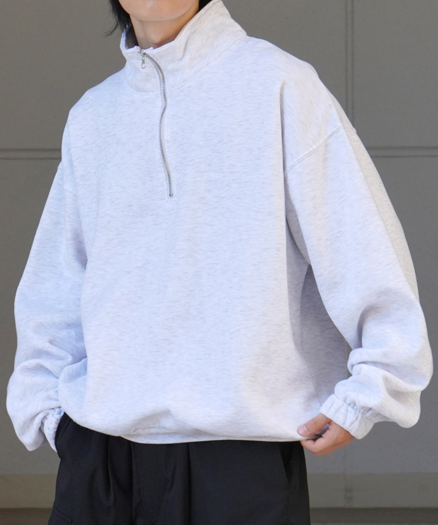 裾リブ ボリュームシルエット ビッグシルエット 裏起毛ハーフジッププルオーバースウェット