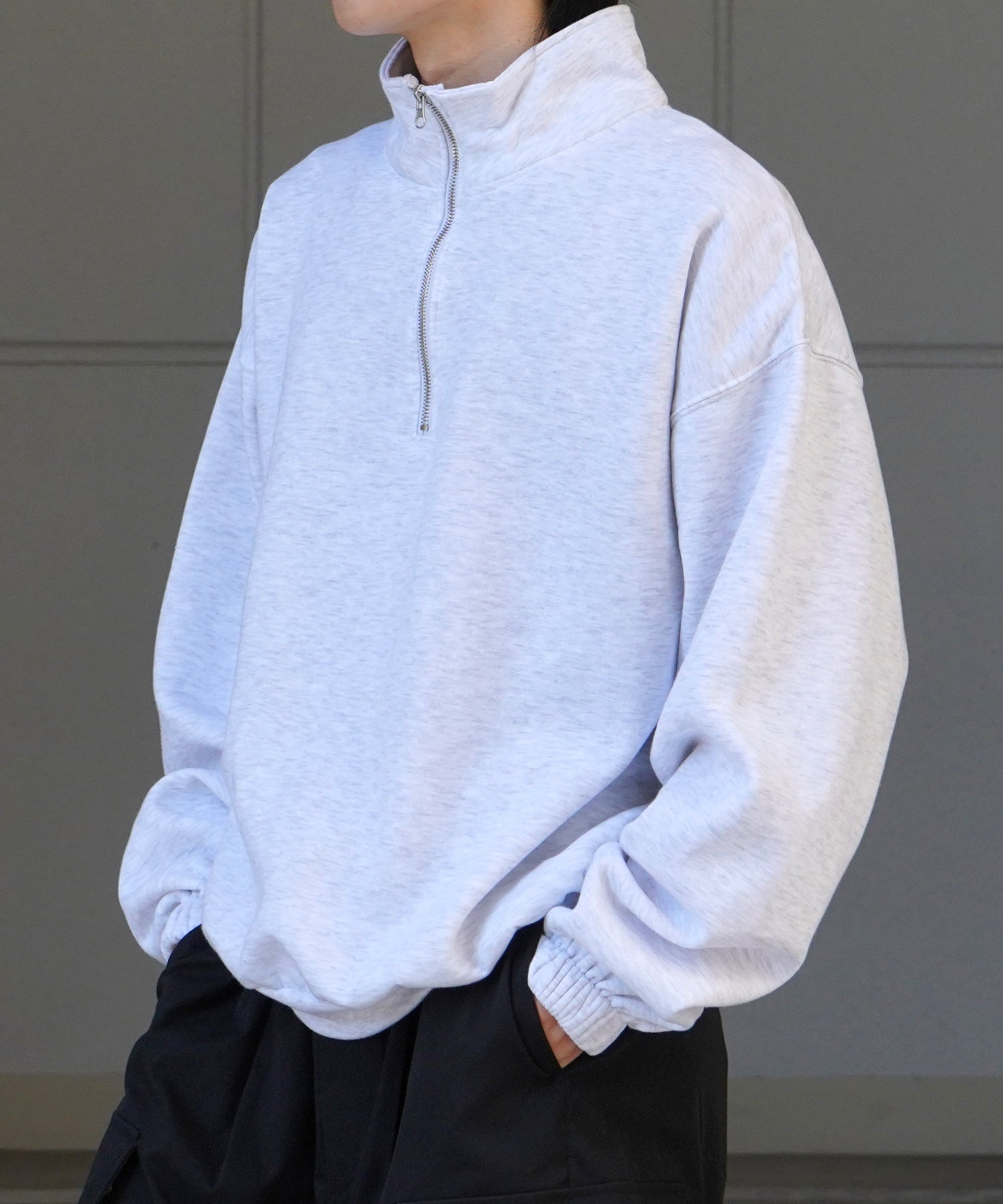 裾リブ ボリュームシルエット ビッグシルエット 裏起毛ハーフジッププルオーバースウェット