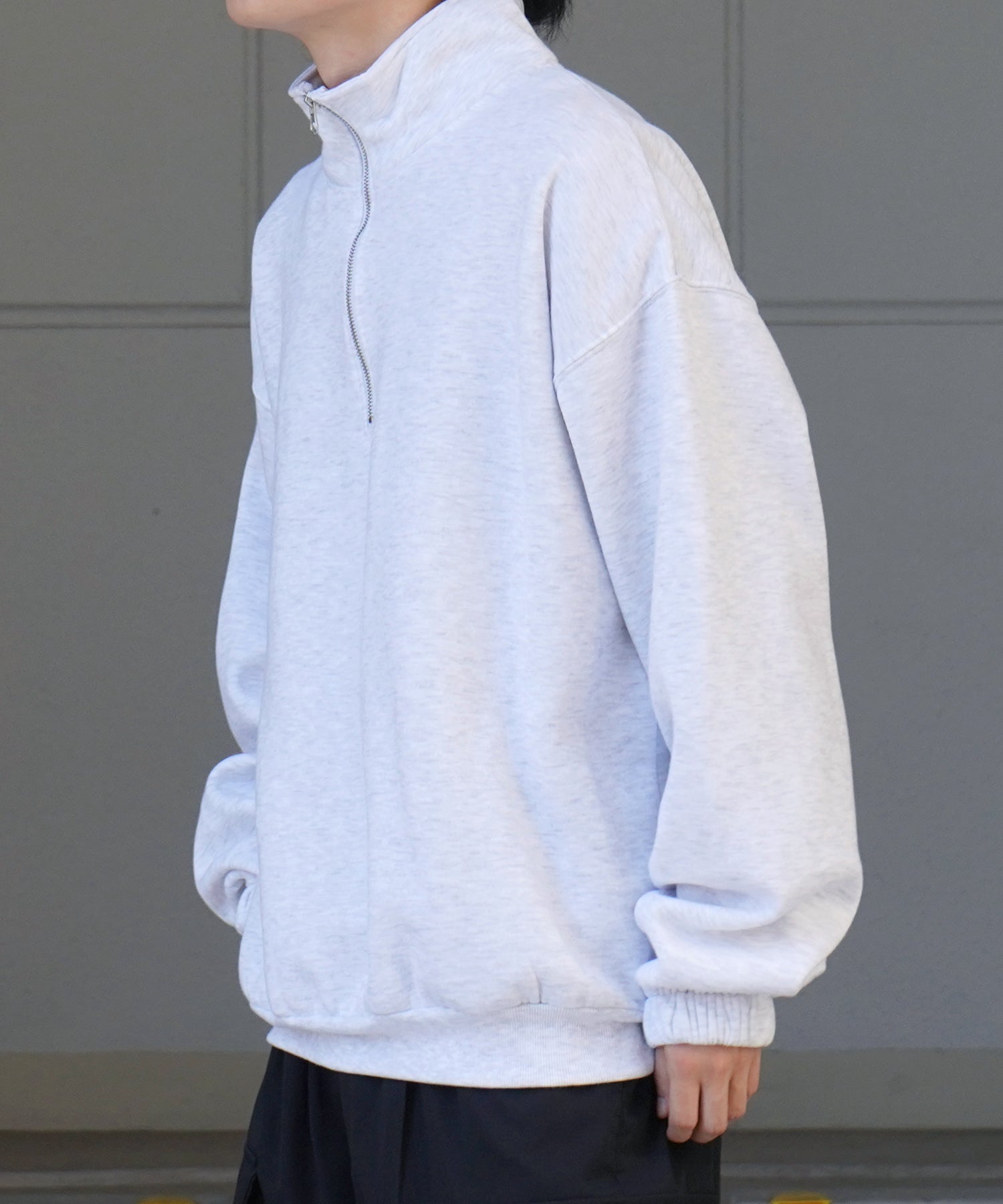 裾リブ ボリュームシルエット ビッグシルエット 裏起毛ハーフジッププルオーバースウェット