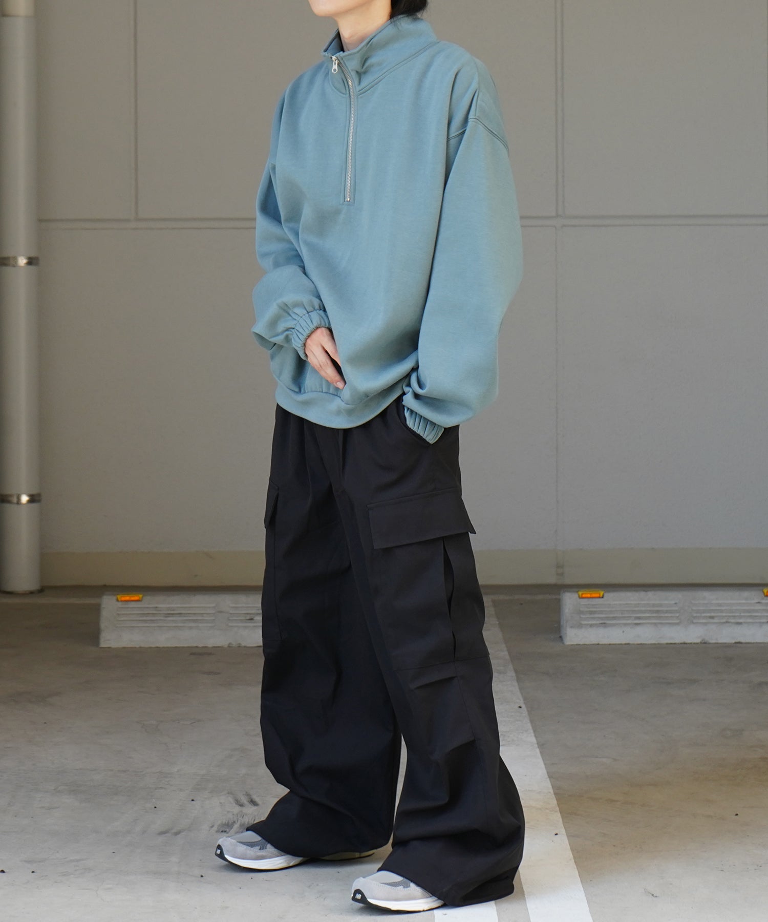 裾リブ ボリュームシルエット ビッグシルエット 裏起毛ハーフジッププルオーバースウェット