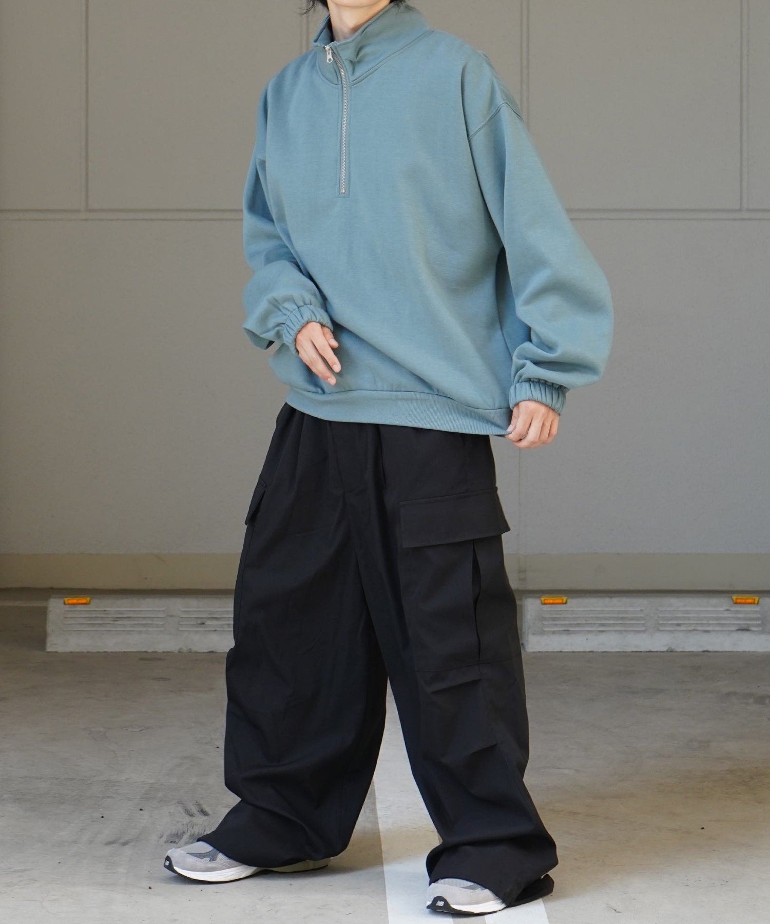 裾リブ ボリュームシルエット ビッグシルエット 裏起毛ハーフジッププルオーバースウェット