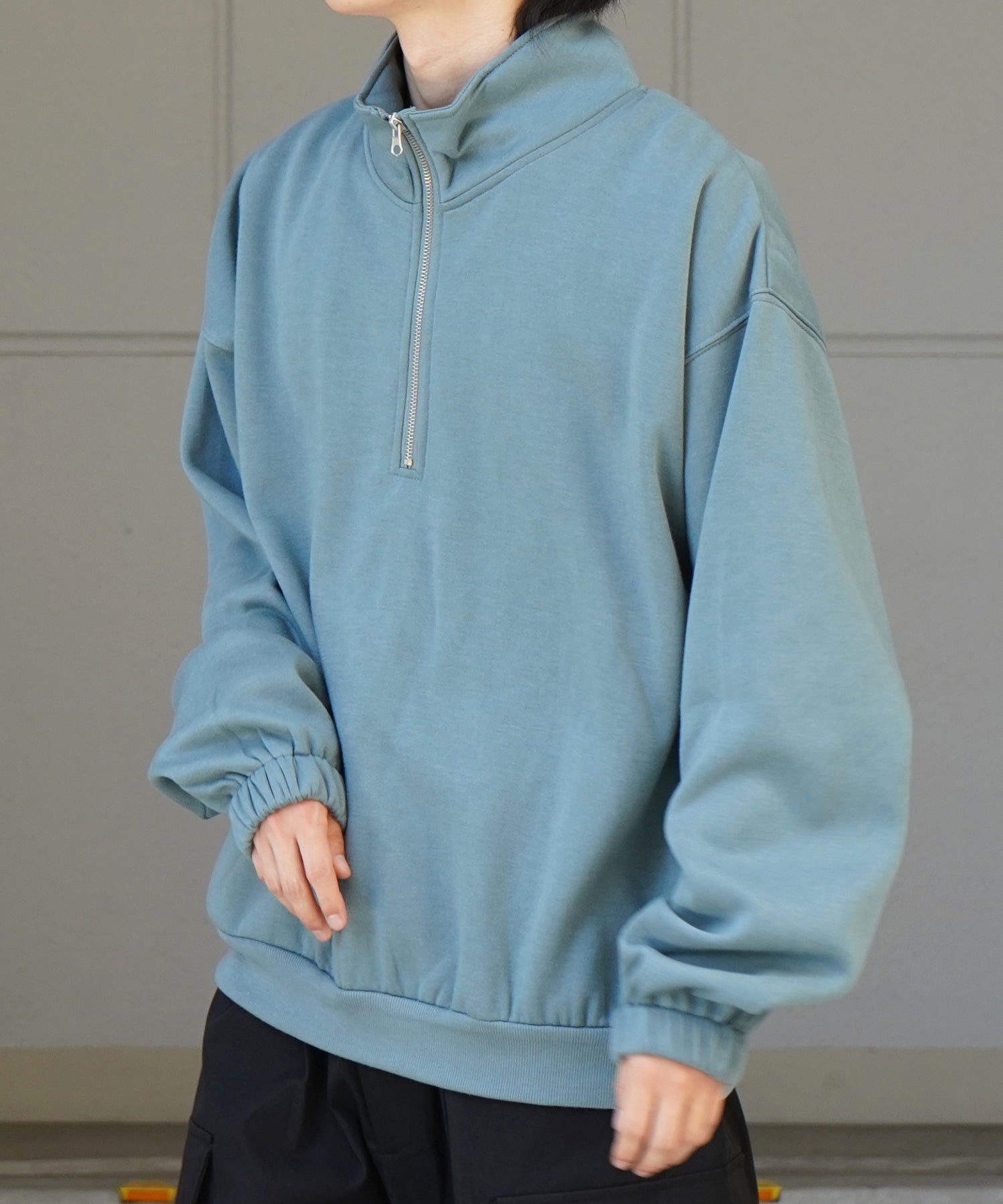 裾リブ ボリュームシルエット ビッグシルエット 裏起毛ハーフジッププルオーバースウェット
