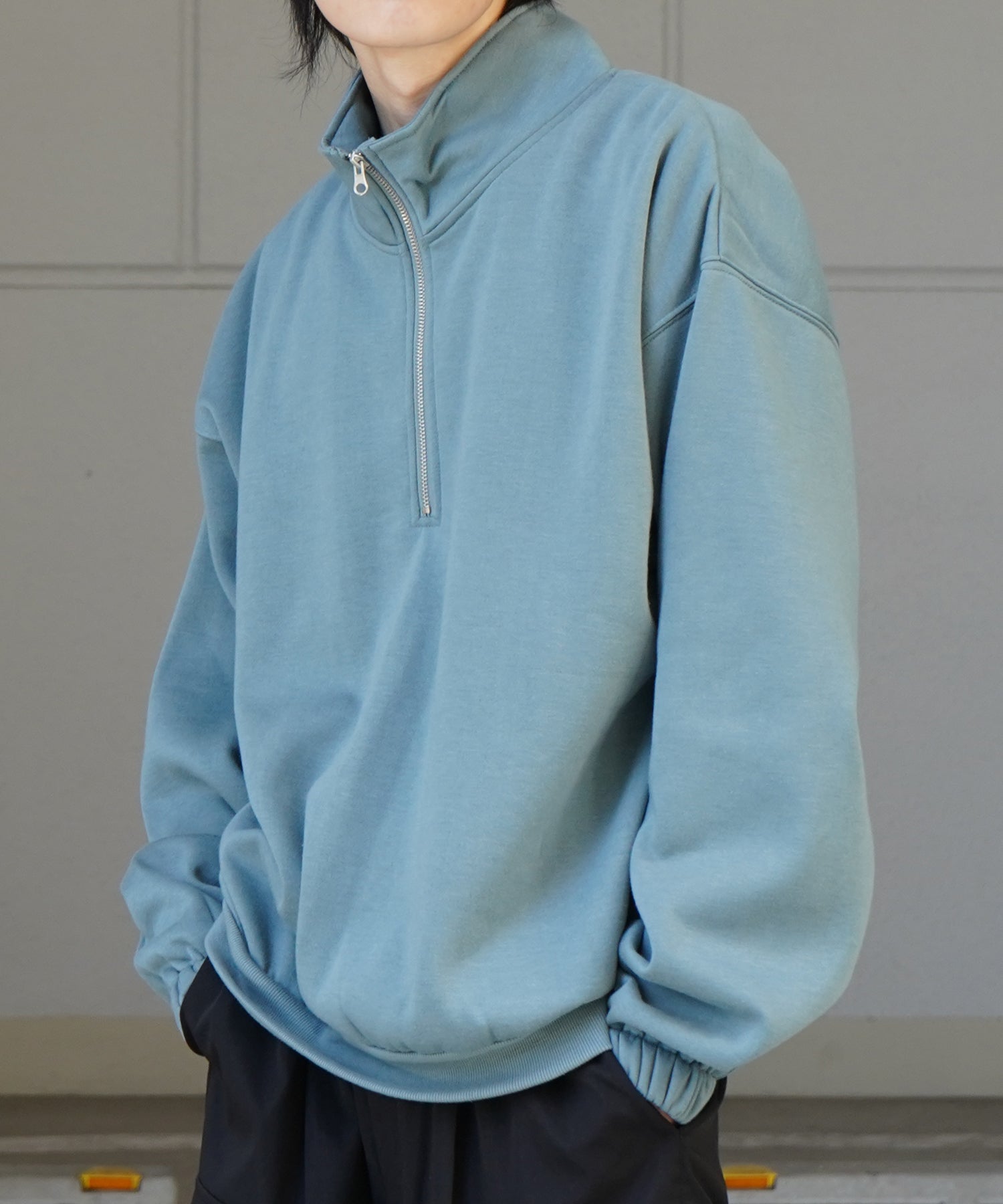 裾リブ ボリュームシルエット ビッグシルエット 裏起毛ハーフジッププルオーバースウェット