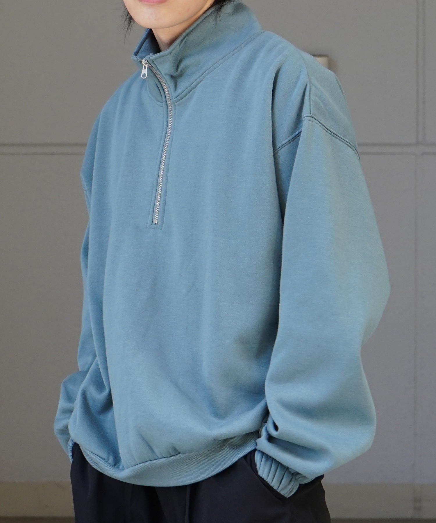 裾リブ ボリュームシルエット ビッグシルエット 裏起毛ハーフジッププルオーバースウェット