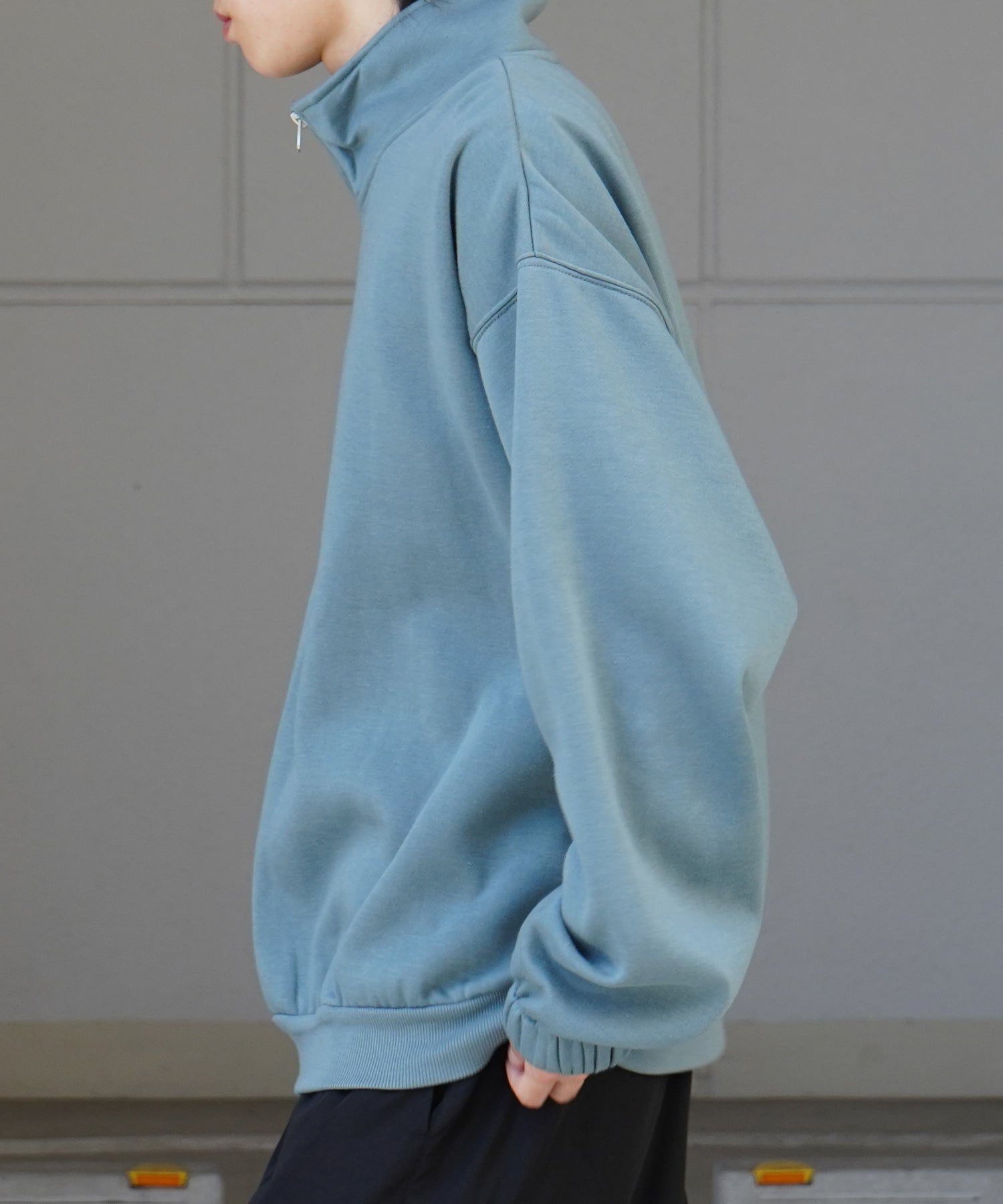 裾リブ ボリュームシルエット ビッグシルエット 裏起毛ハーフジッププルオーバースウェット