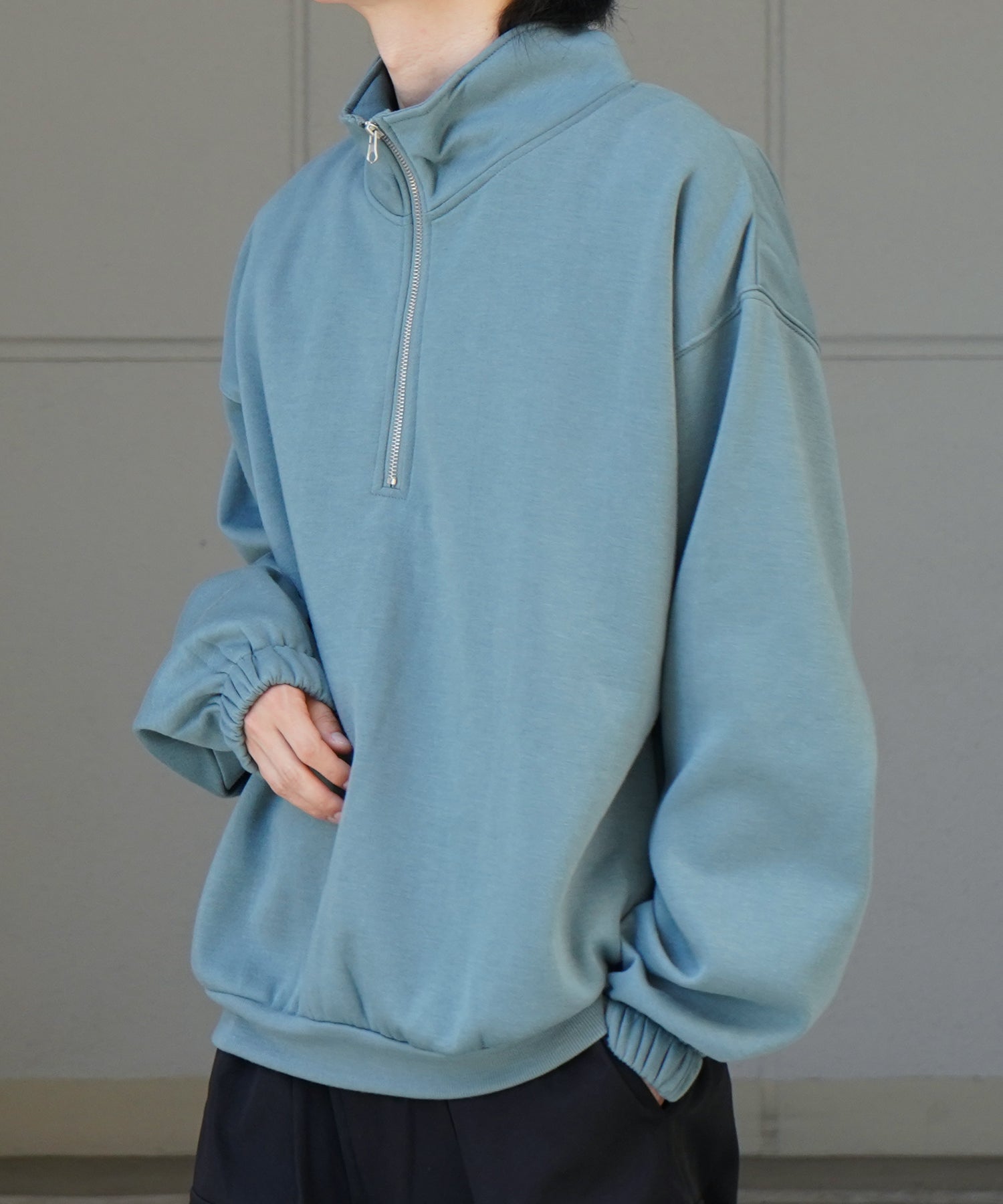 裾リブ ボリュームシルエット ビッグシルエット 裏起毛ハーフジッププルオーバースウェット