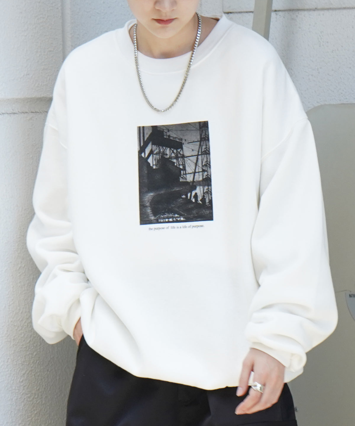 フォトプリント ビッグシルエット 裏起毛プルオーバースウェット