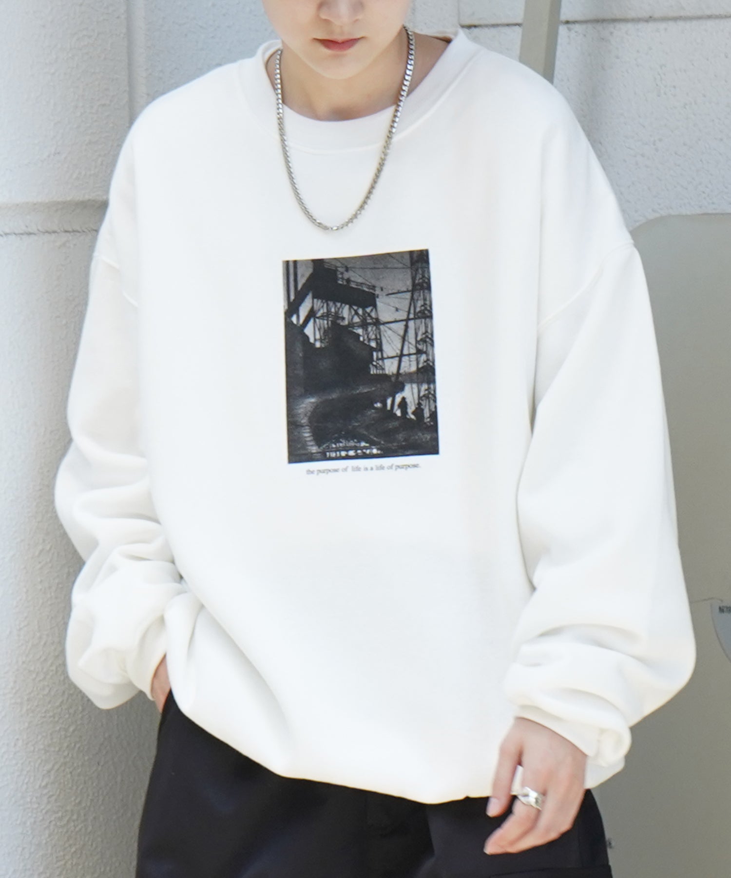 フォトプリント ビッグシルエット 裏起毛プルオーバースウェット