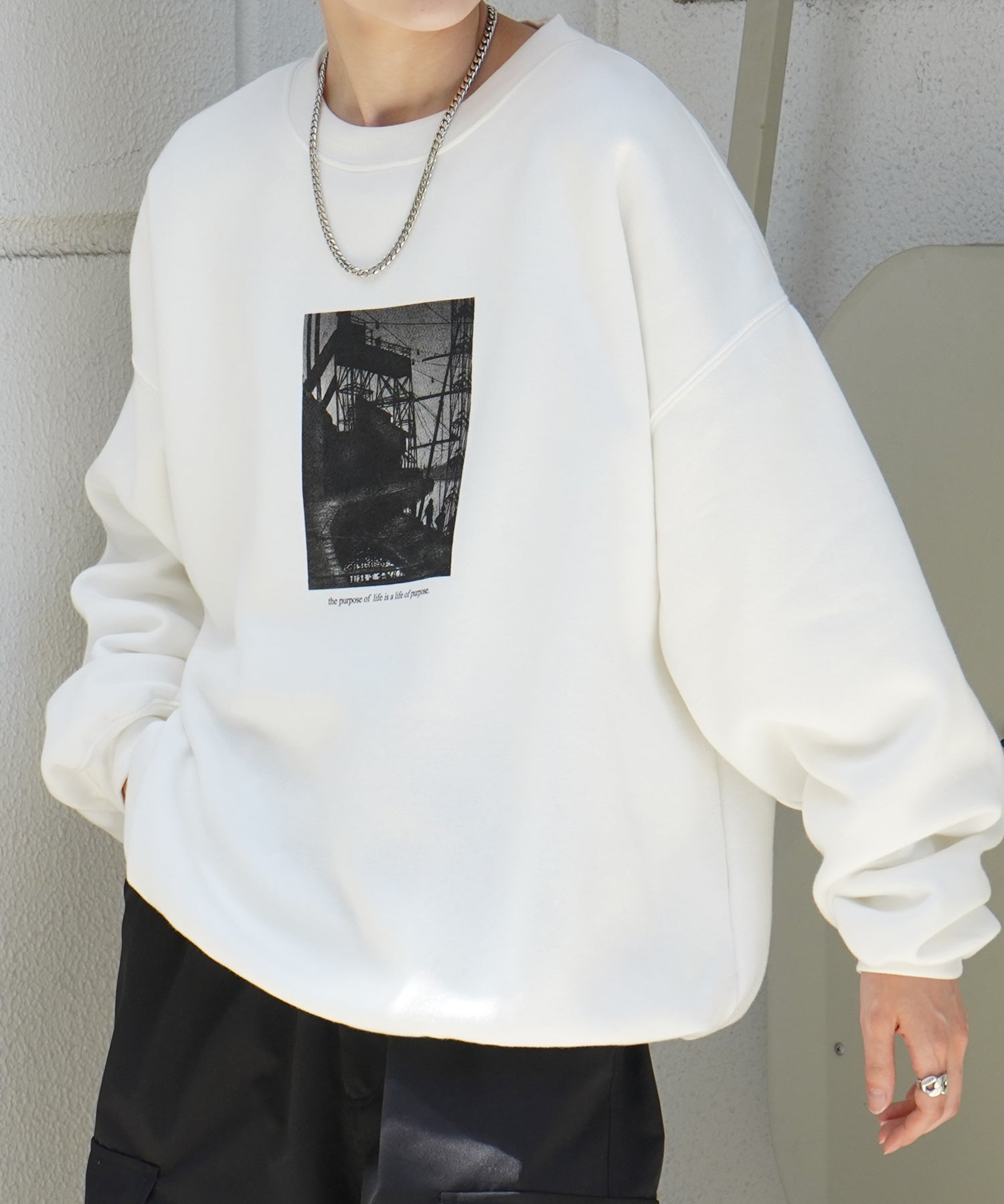 フォトプリント ビッグシルエット 裏起毛プルオーバースウェット