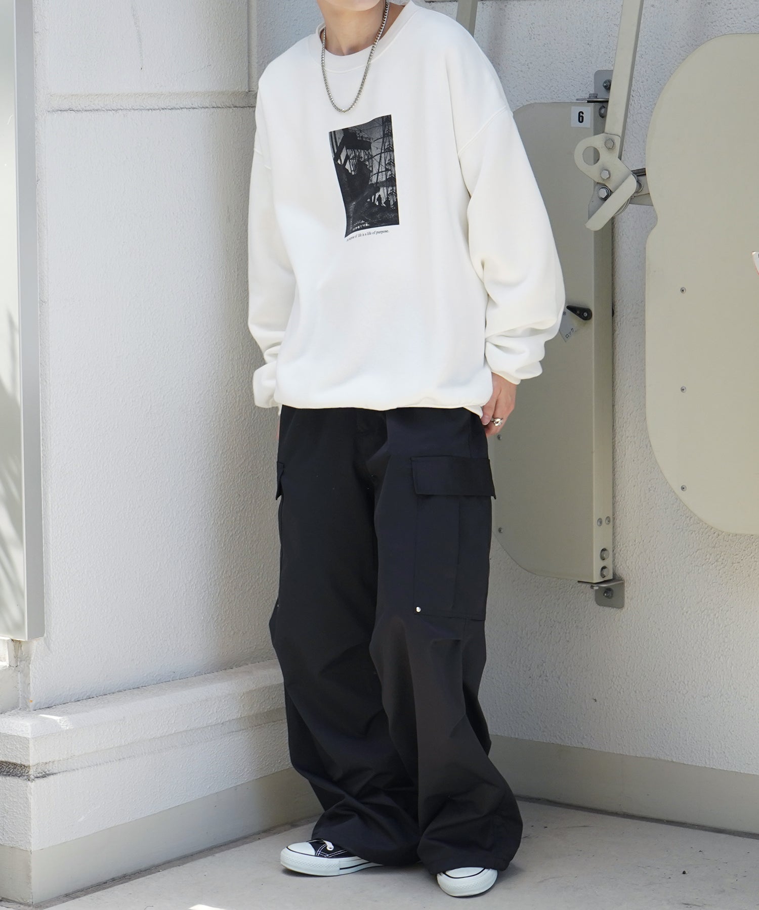 フォトプリント ビッグシルエット 裏起毛プルオーバースウェット