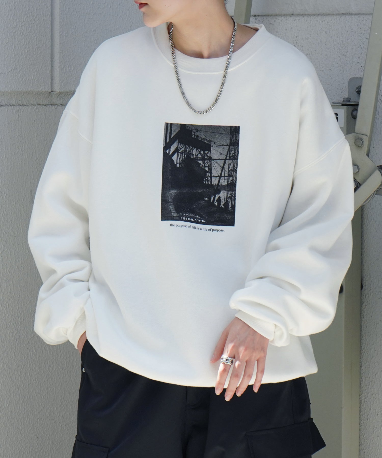 フォトプリント ビッグシルエット 裏起毛プルオーバースウェット