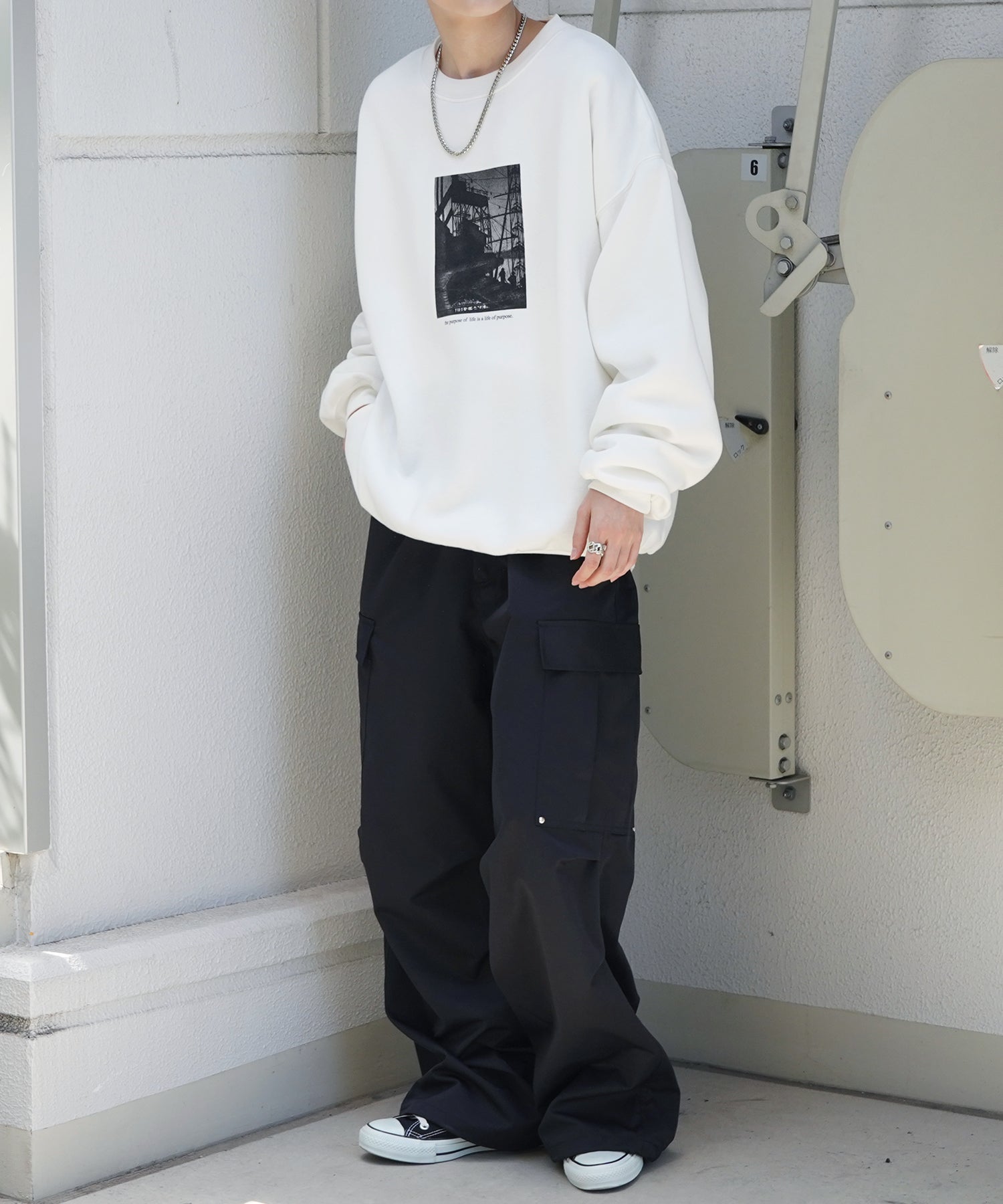 フォトプリント ビッグシルエット 裏起毛プルオーバースウェット