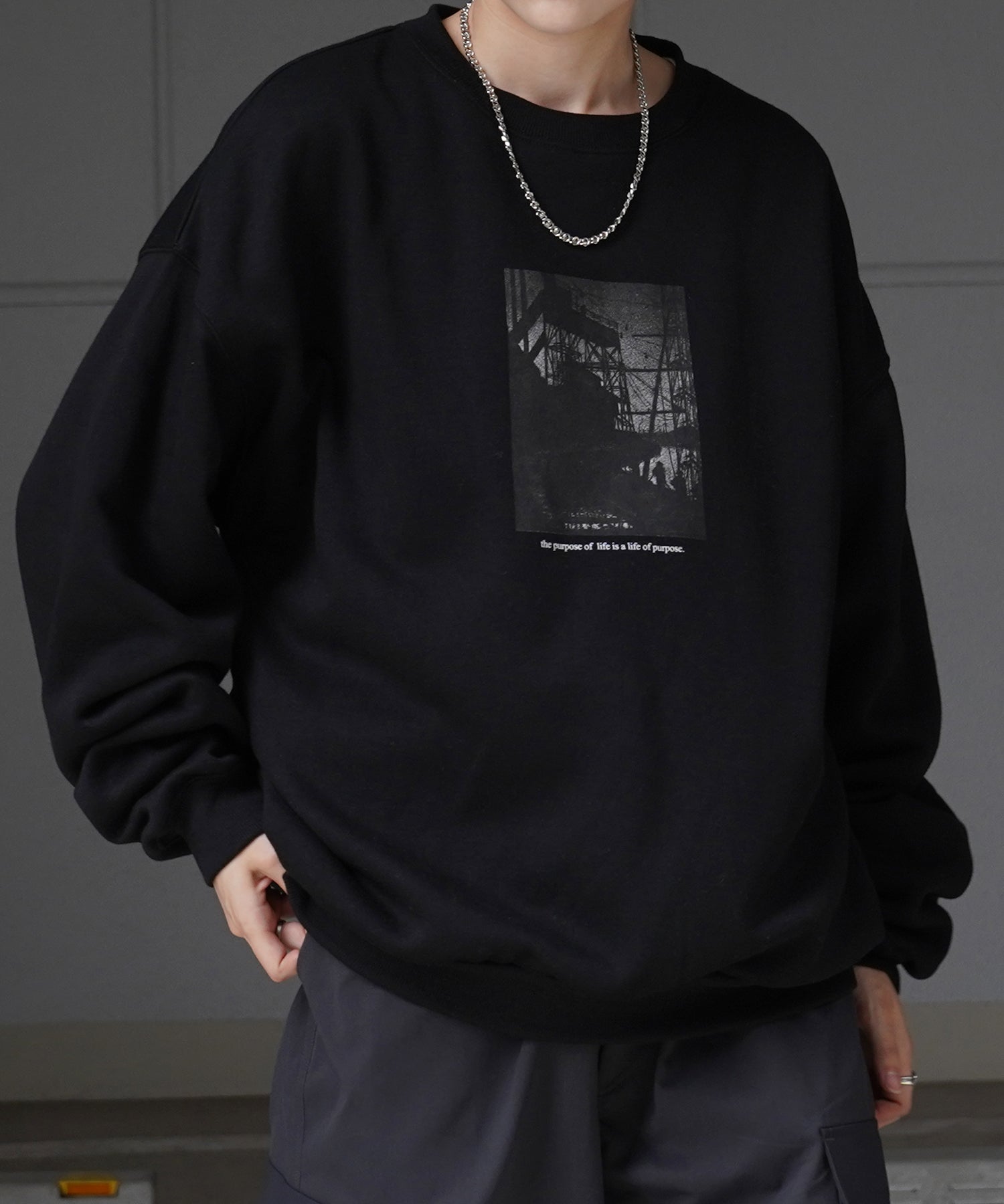 フォトプリント ビッグシルエット 裏起毛プルオーバースウェット