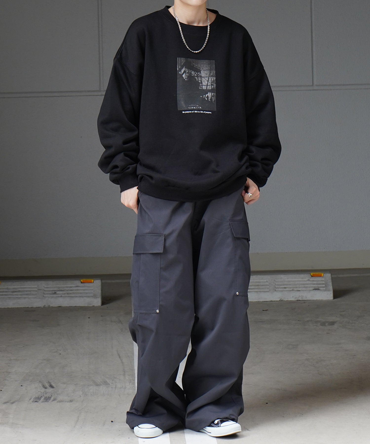 フォトプリント ビッグシルエット 裏起毛プルオーバースウェット